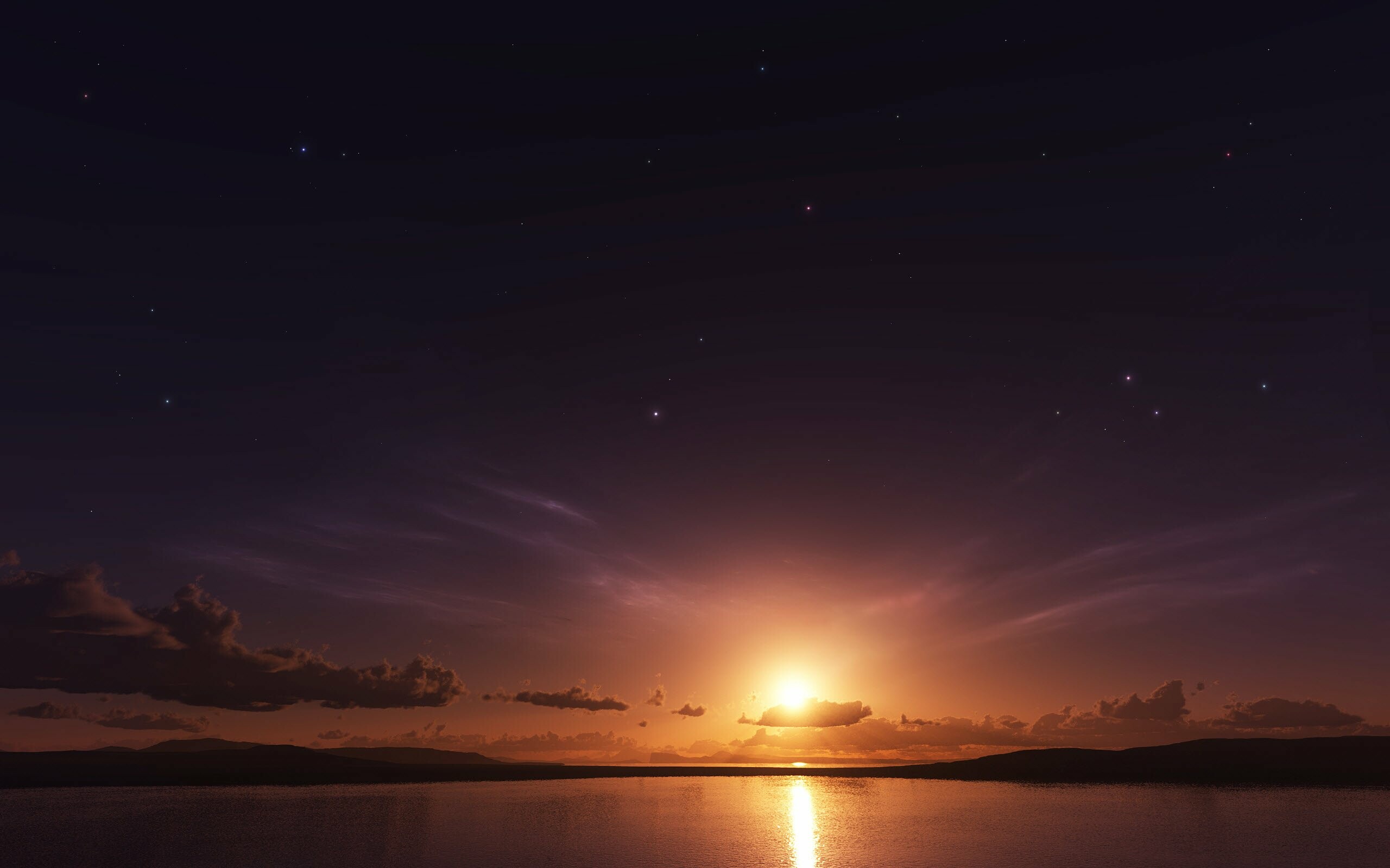 Sunset: The daily disappearance of the Sun below the horizon due to Earth's rotation, Predusk. 2560x1600 HD Wallpaper.