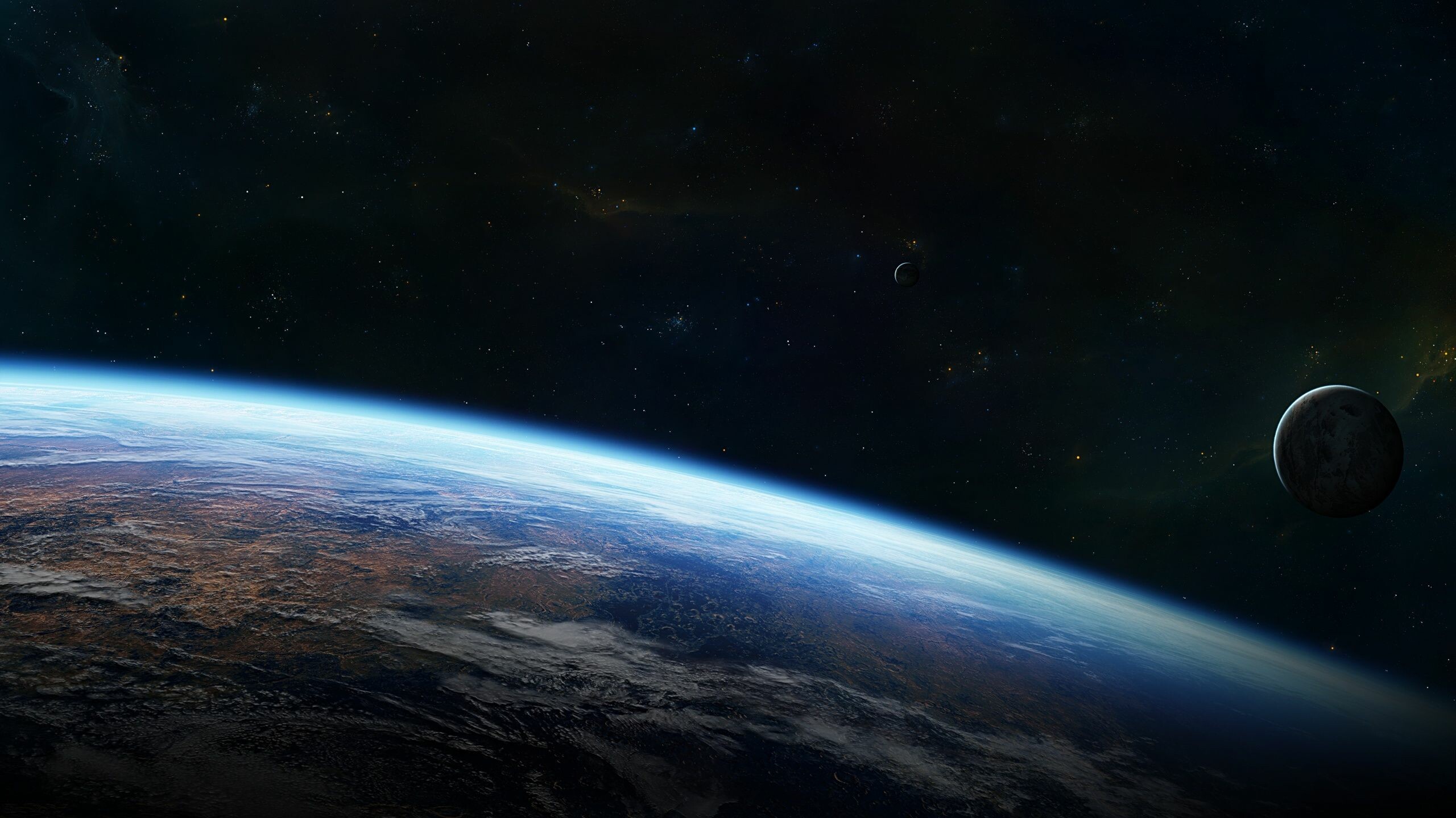 Earth: The planet formed 4.5 billion years ago from gas in the early Solar System, Moon. 2560x1440 HD Background.