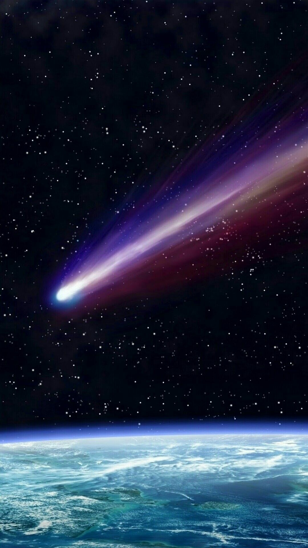 Comet: Celestial body, has two tails: a dust tail and a plasma tail. 1080x1920 Full HD Wallpaper.