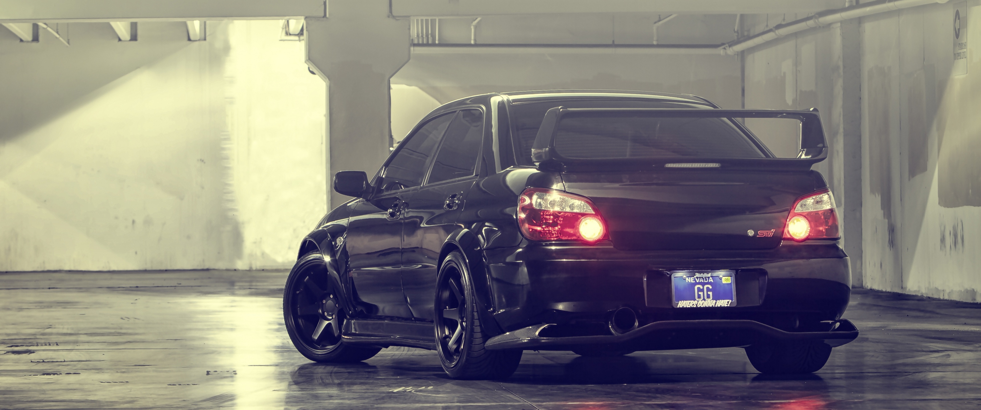 Subaru Impreza, Impreza STI, Black parking wallpaper, Download, 3440x1440 Dual Screen Desktop
