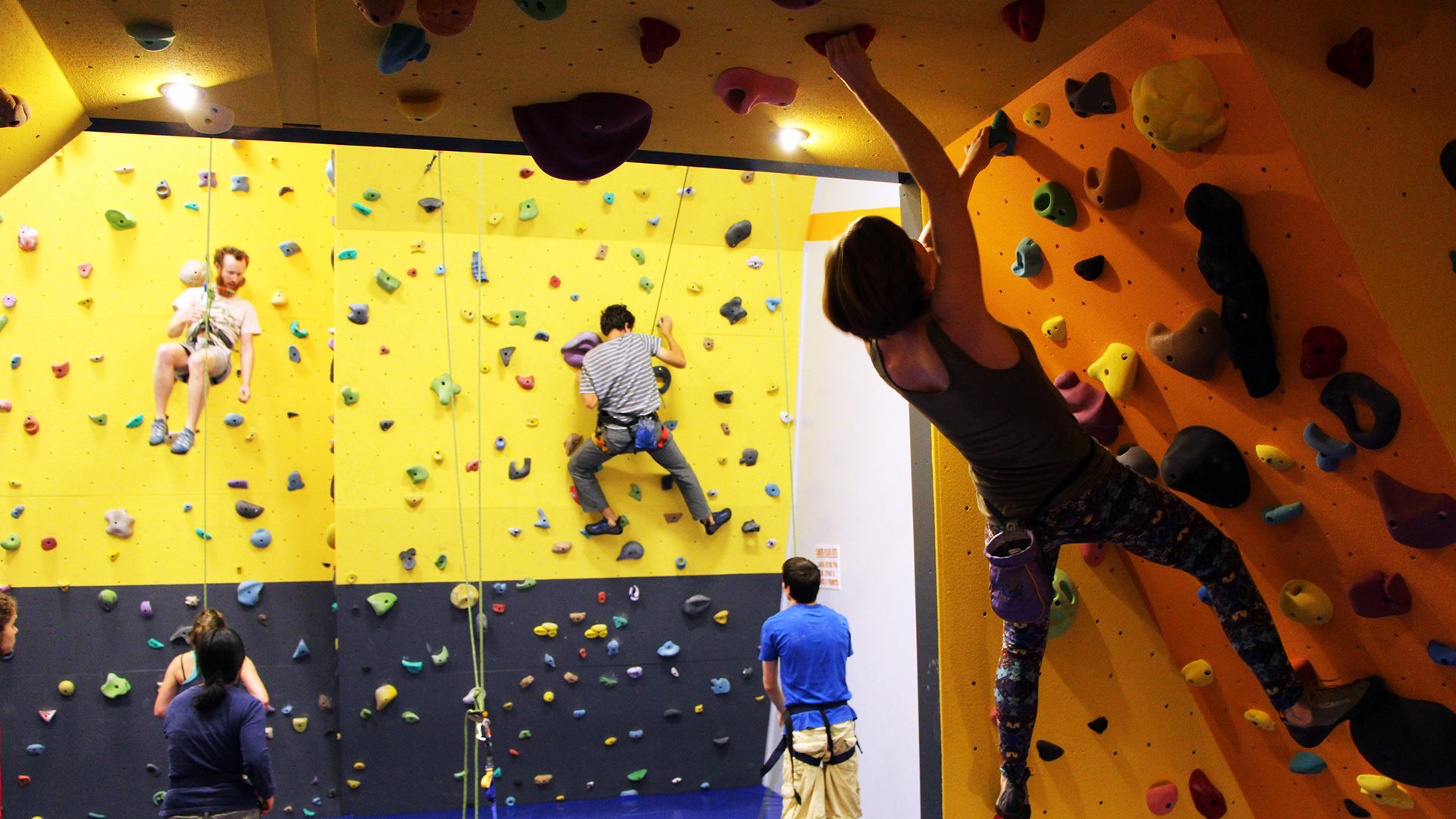 Rock Climbing: Climbing Skills And Techniques improvement In The Gym, Artificial Rock Wall Climbing In The Gym. 1920x1080 Full HD Background.