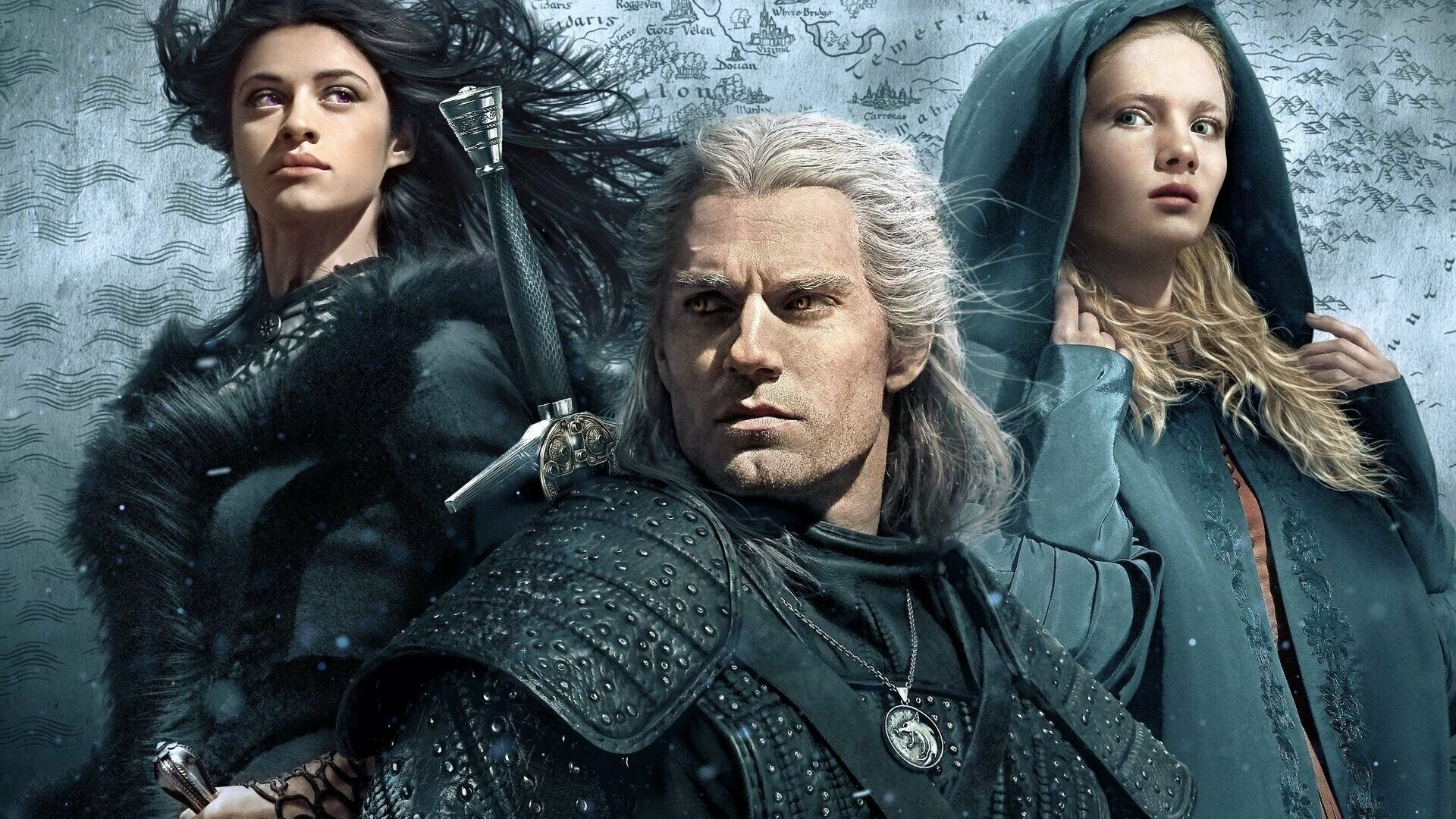 The Witcher Season 2: Netflix, Geralt of Rivia, Crown Princess Ciri of Cintra, and the sorceress Yennefer of Vengerberg. 1920x1080 Full HD Wallpaper.