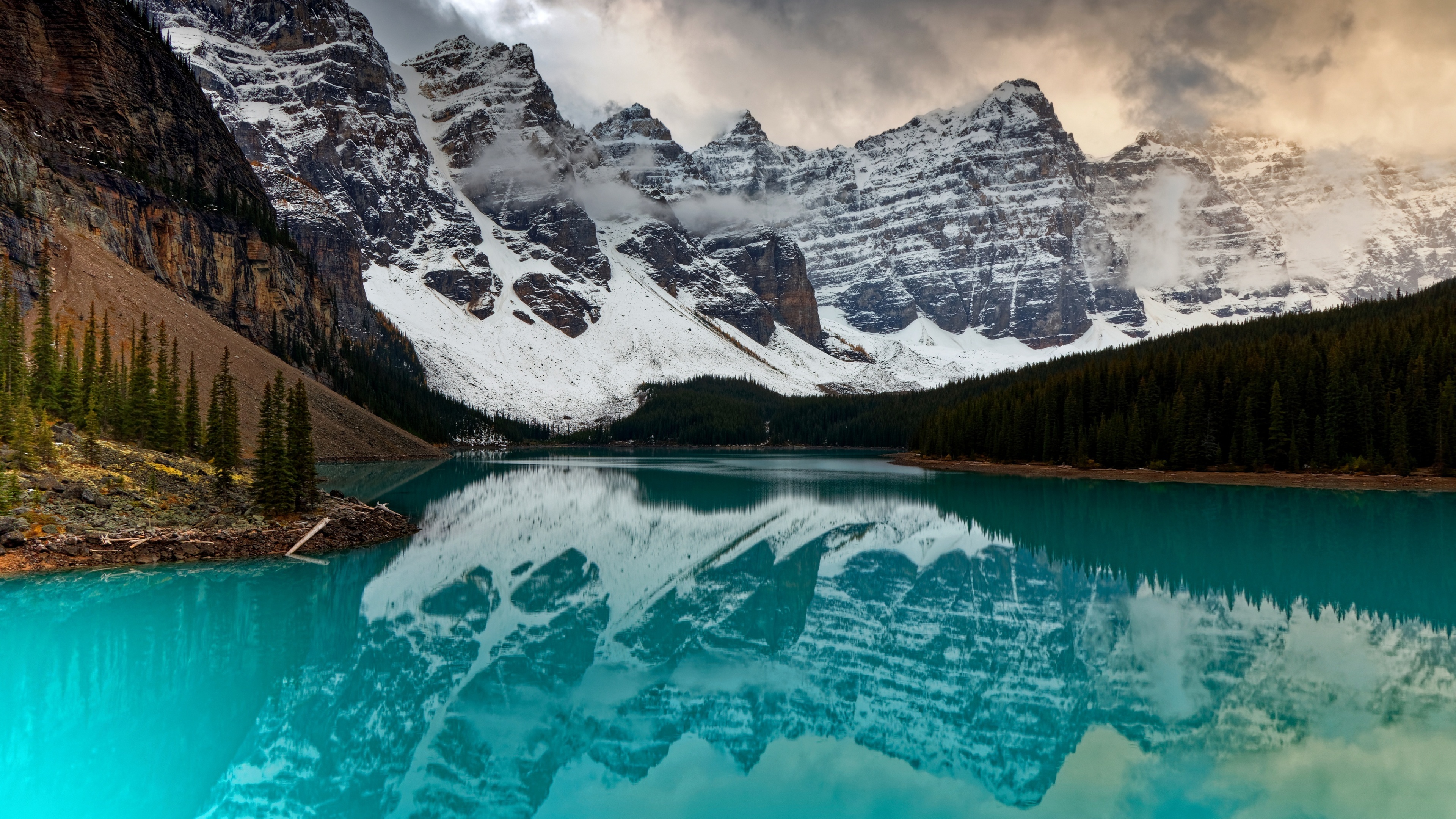 Moraine Lake, Scenic mountains, Reflection nature, Banff National Park, 3840x2160 4K Desktop
