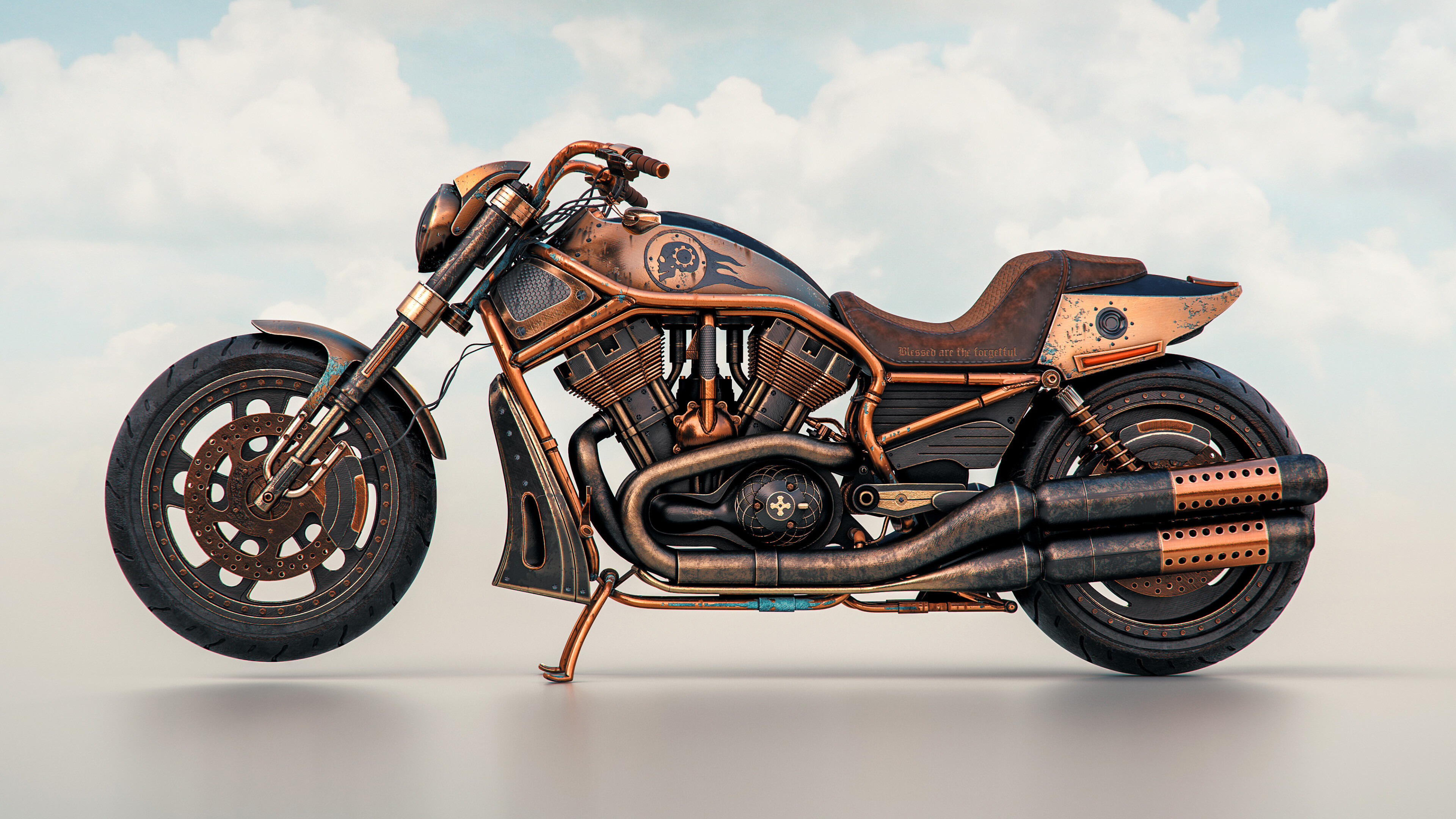 Harley-Davidson: Night Rider Steampunk, American bikes, Motorcycle. 3840x2160 4K Wallpaper.