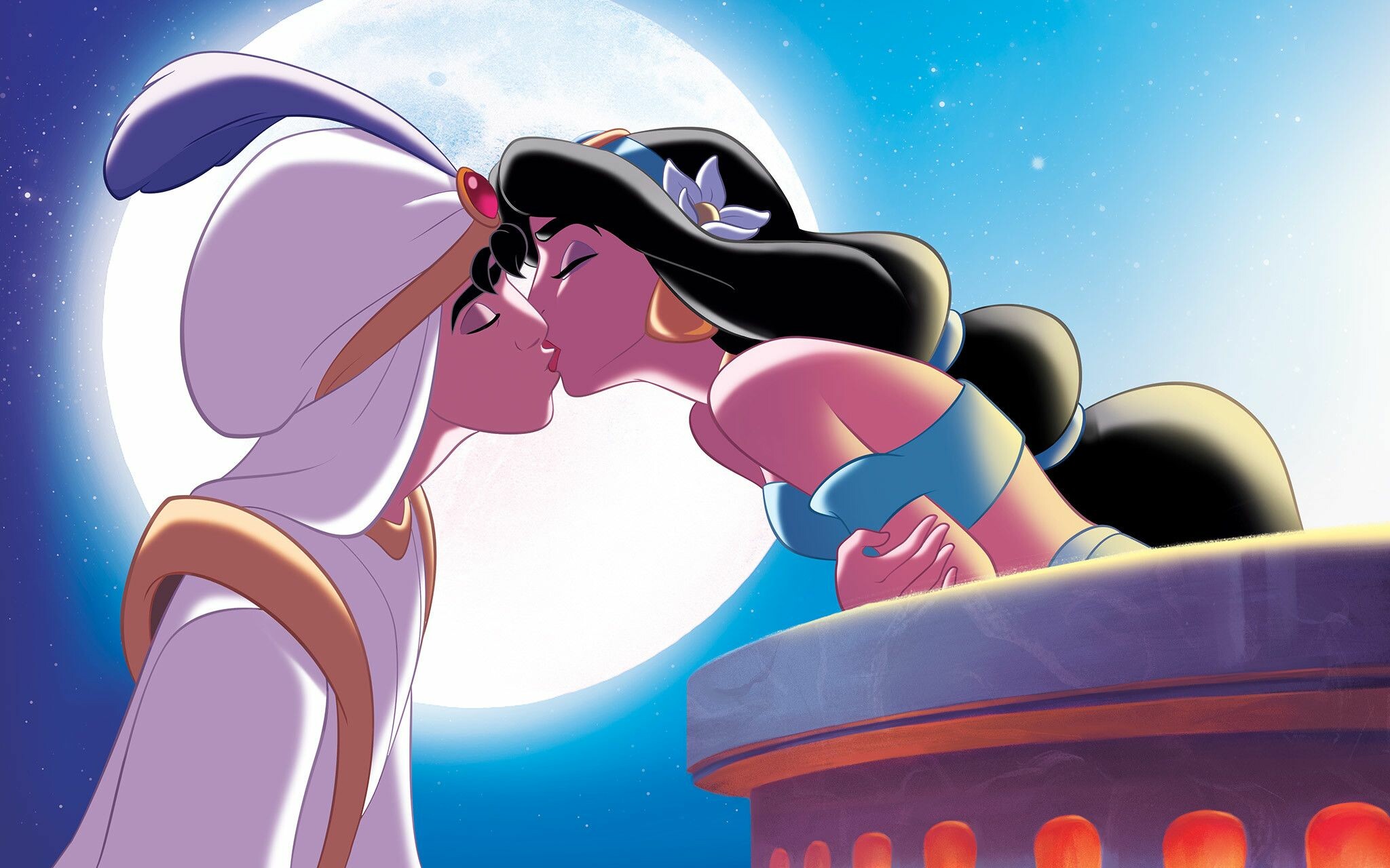 Aladdin (Cartoon): The film is centered on a young "street rat" in the kingdom of Agrabah who uses the power of a shape-shifting genie to win the heart of Princess Jasmine. 2050x1280 HD Background.