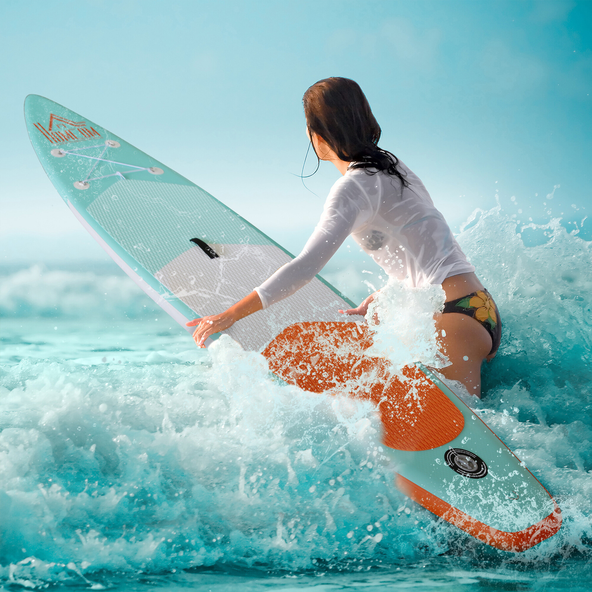 Girl Surfing: Homcom inflatable stand-up paddle board, Recreational activity and sport. 2000x2000 HD Background.