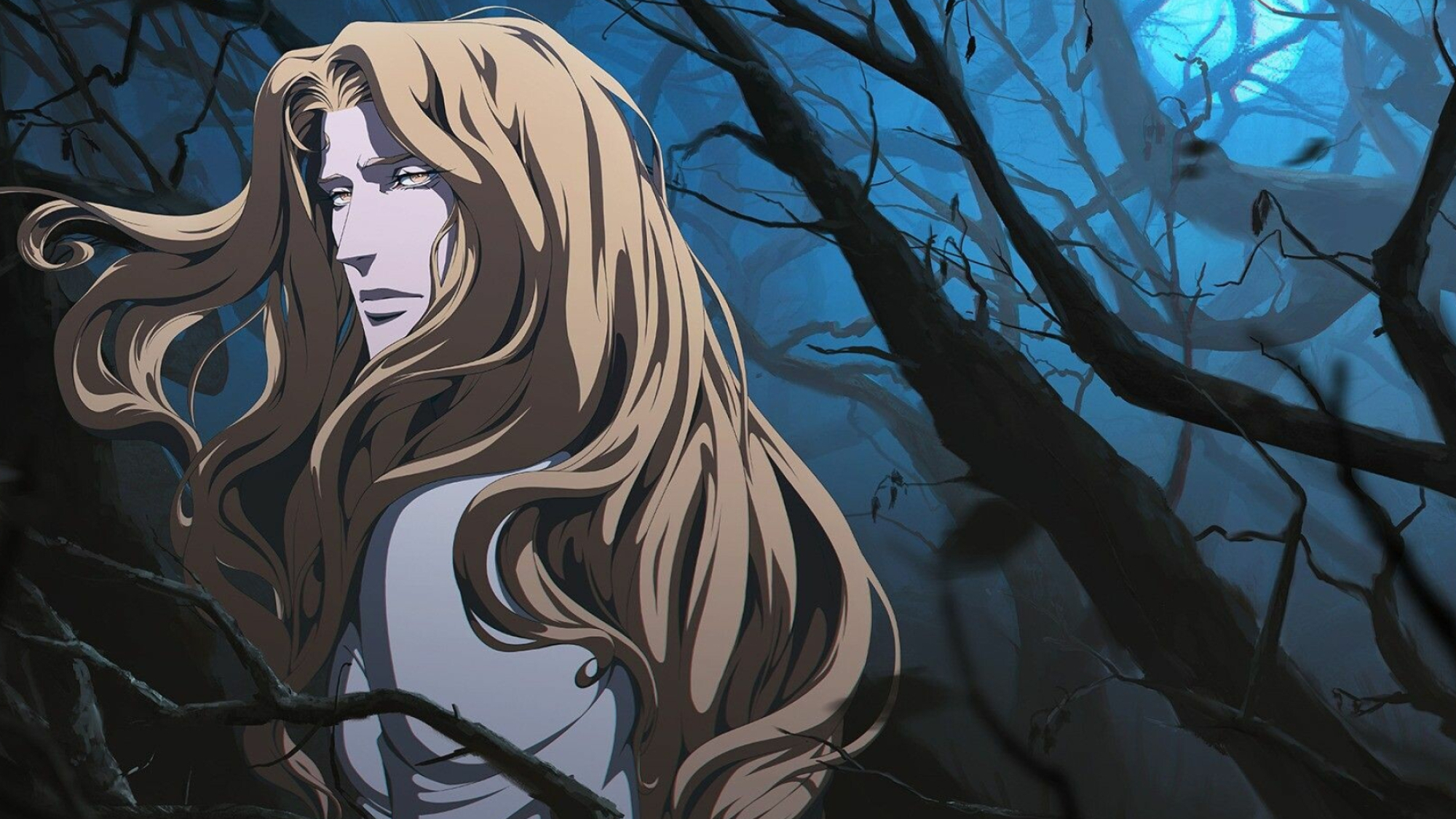 Castlevania (Netflix): Alucard, The son of the vampire Dracula and human woman Lisa. 2000x1130 HD Background.