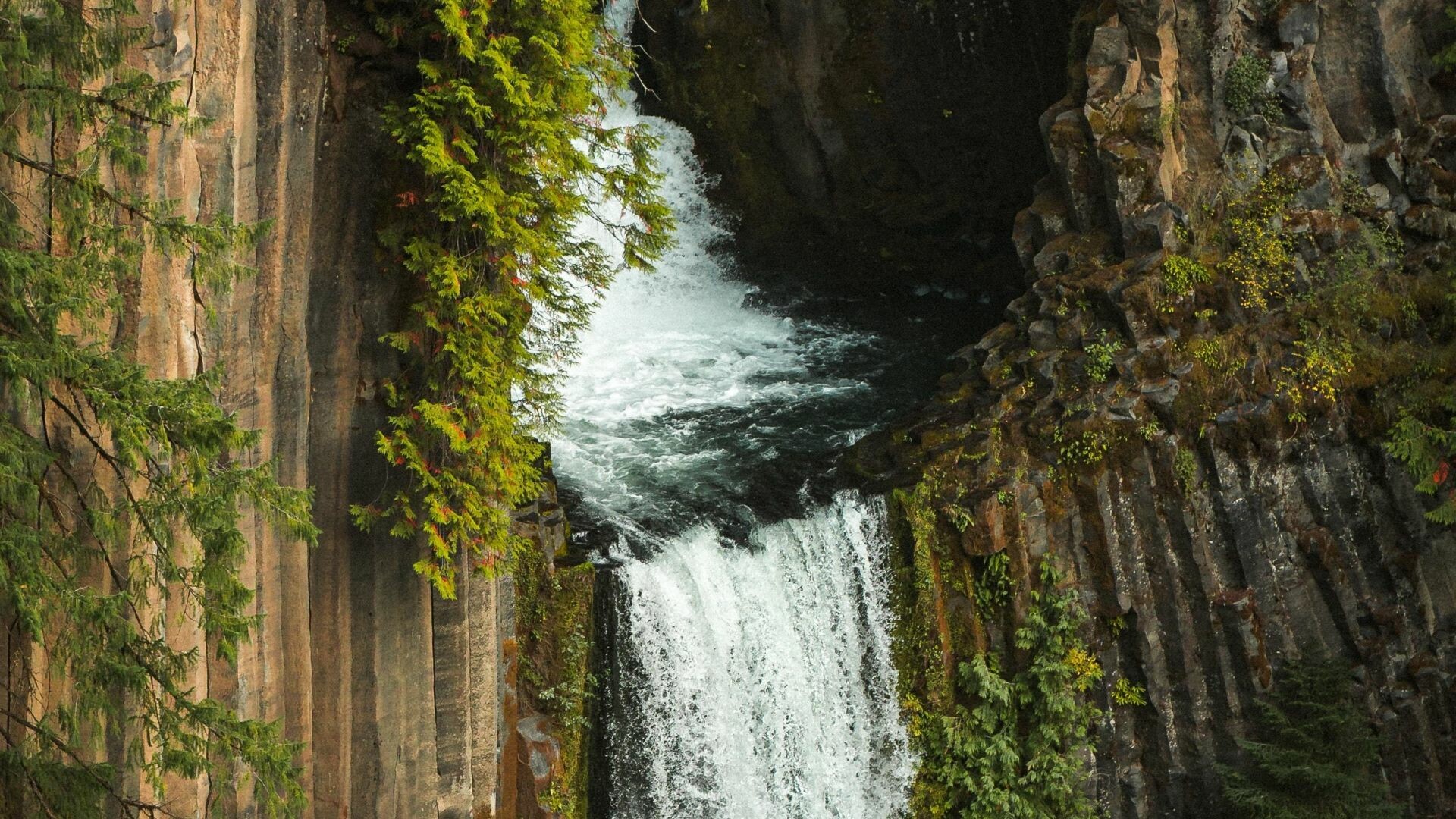 Waterfall: Stream, Nature, Toketee Falls, Oregon, River. 1920x1080 Full HD Wallpaper.