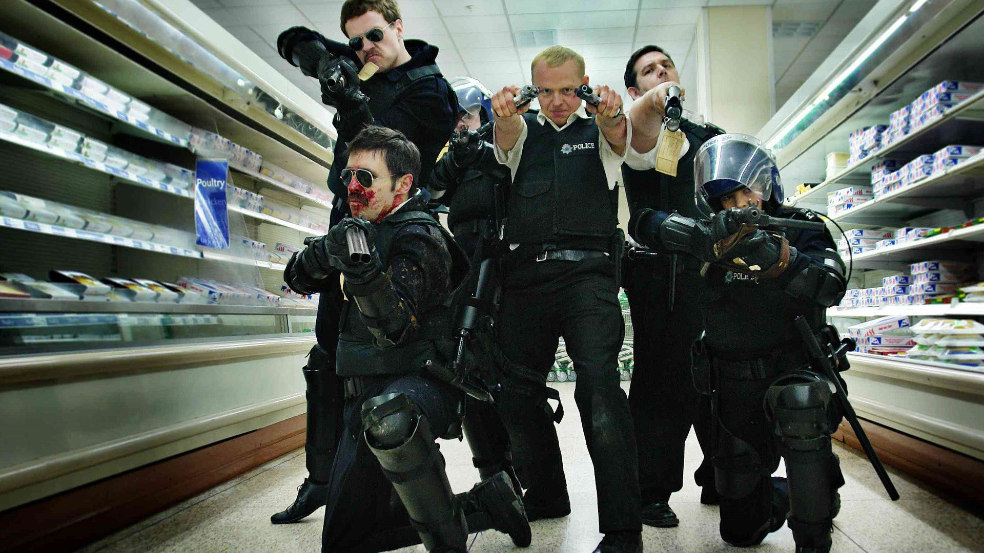 Hot Fuzz, HD background image, Dynamic visual style, Exciting police adventure, 1920x1080 Full HD Desktop