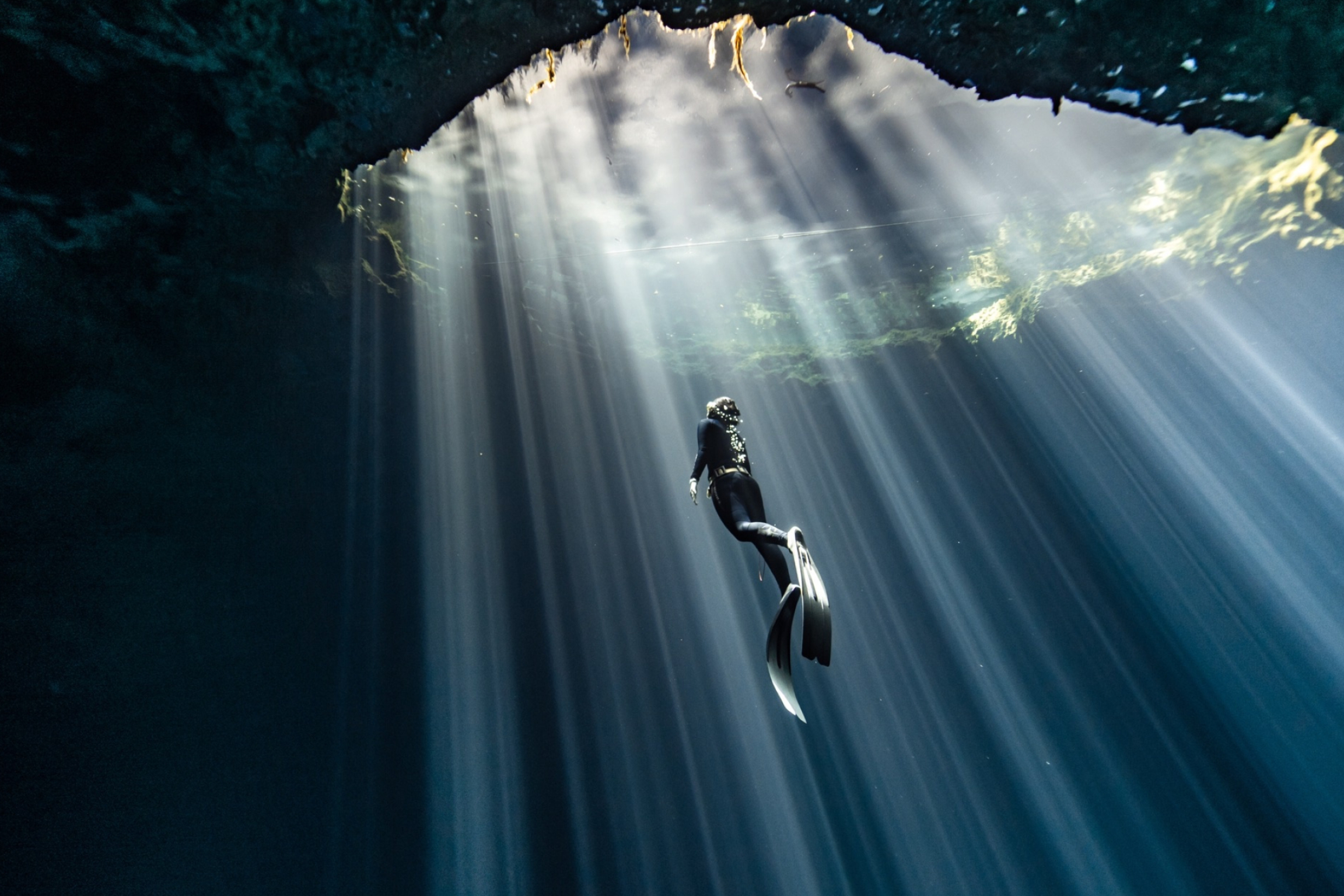 Freediving: A cave skin diving activity, An adventurous sport of an extremely high risk. 2310x1540 HD Wallpaper.