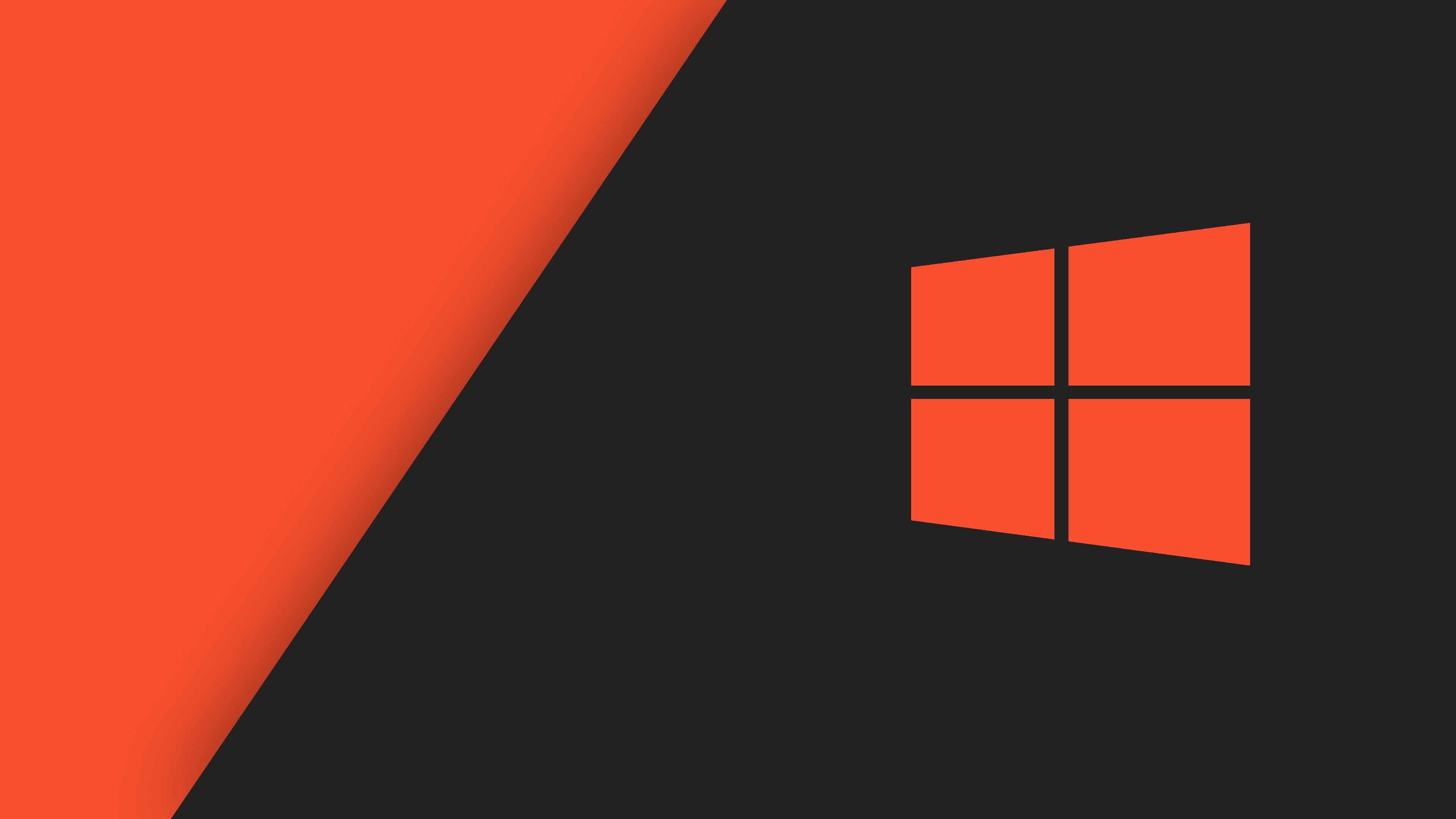 Microsoft: Minimalism, Operating systems, Windows 10, Black and orange. 3840x2160 4K Background.