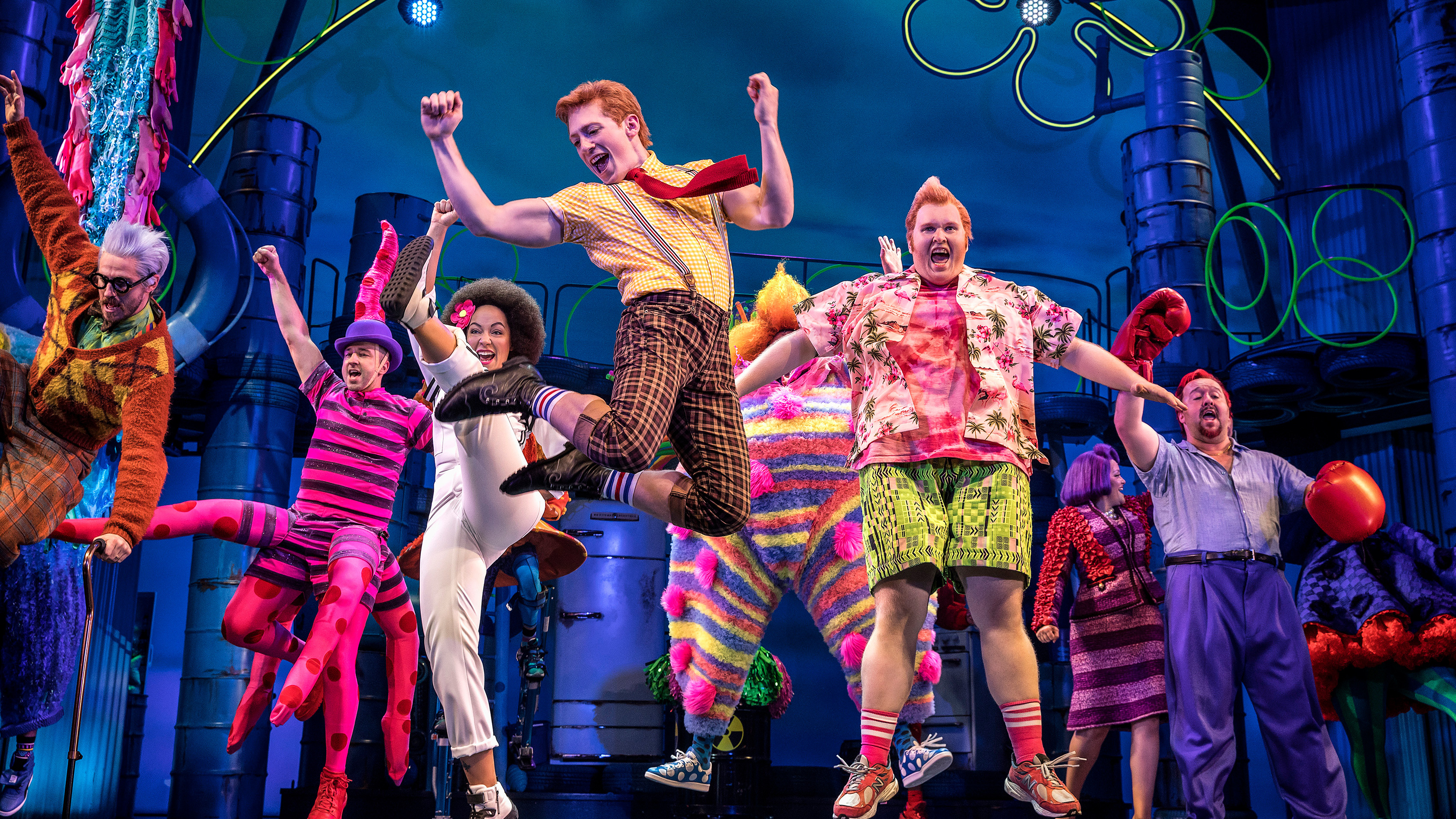 Musical: SpongeBob SquarePants: The Broadway, A stage play, co-conceived and directed by Tina Landau. 3360x1890 HD Wallpaper.