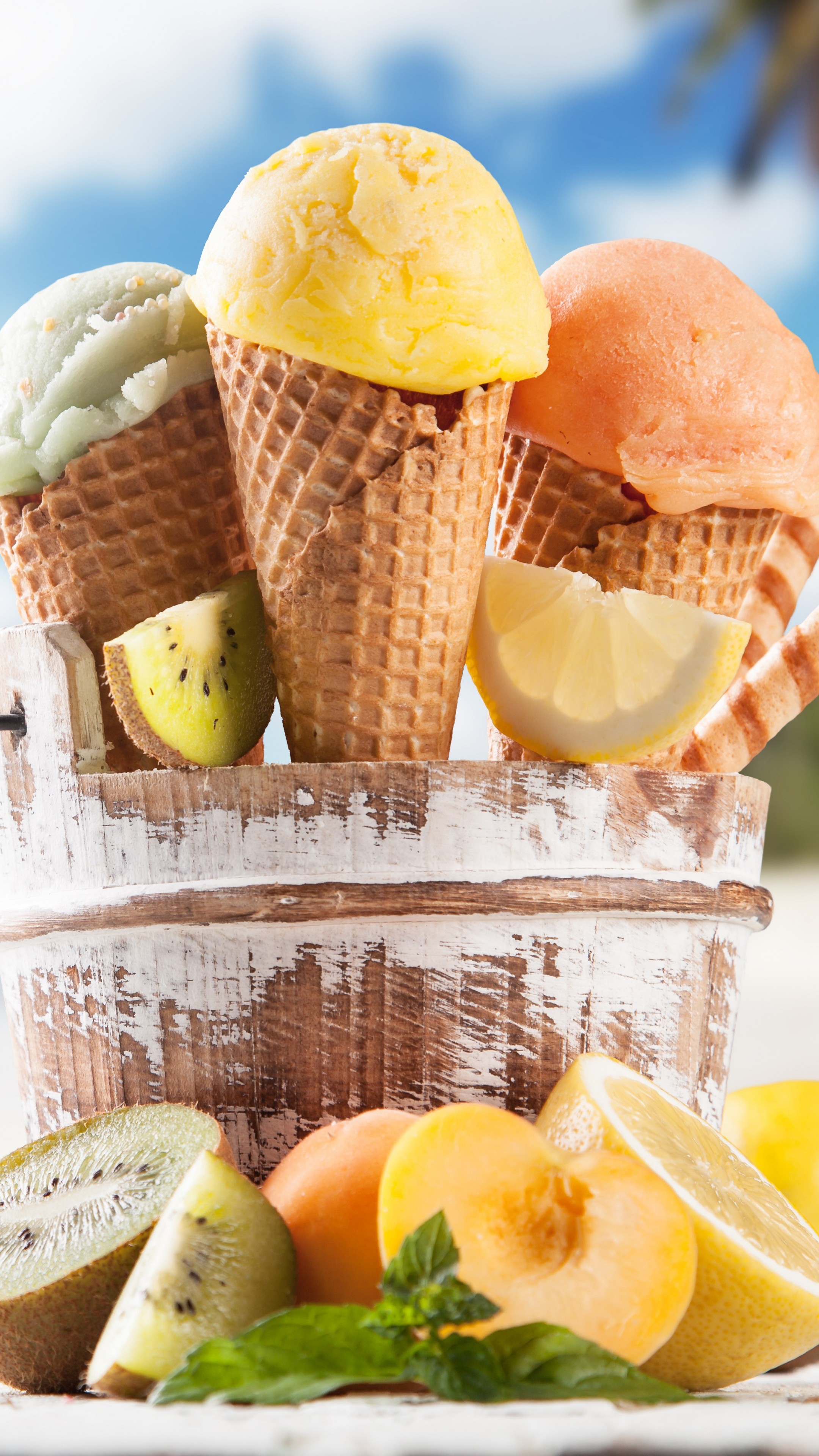 Ice Cream Cone, Beach Lemon, Apricot Lime, Delicious Food, 2160x3840 4K Phone
