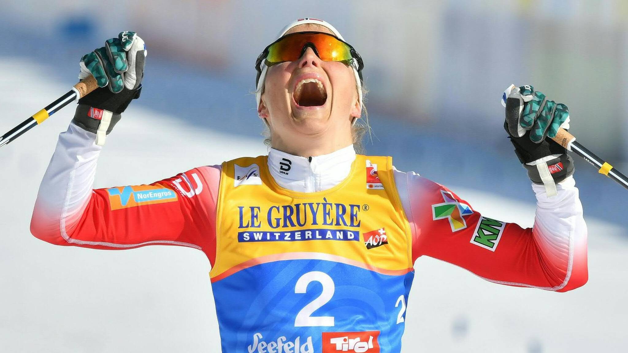 Therese Johaug, Tears of joy, World title after doping suspension, 2050x1160 HD Desktop
