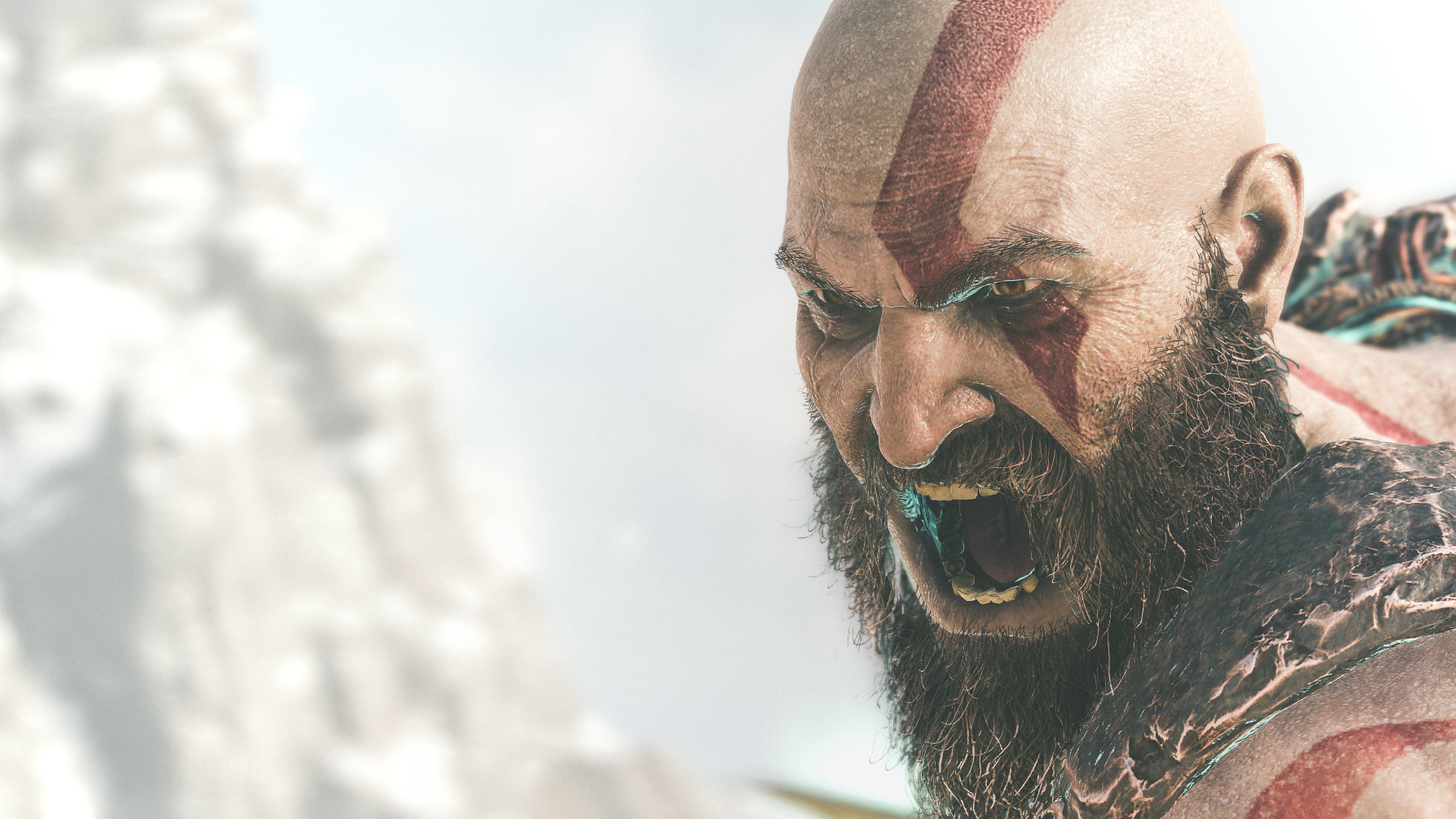 Kratos, God of War 4, Mythical adventure, Intense battles, 3580x2010 HD Desktop