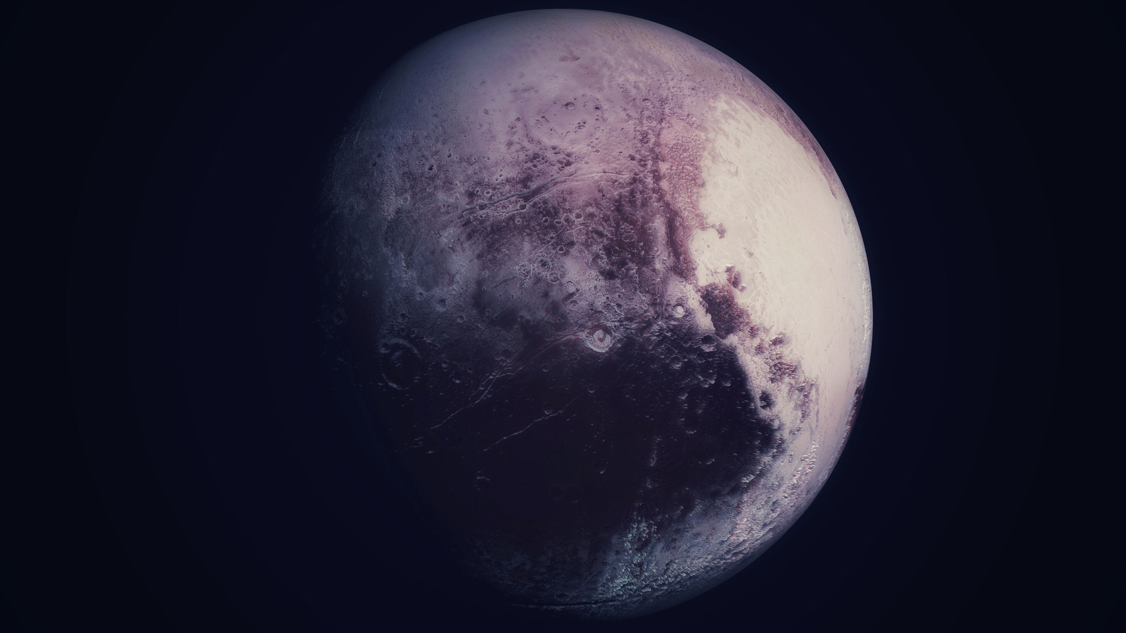 Pluto: Space, A dwarf planet in the Kuiper belt, a ring of bodies beyond the orbit of Neptune. 3840x2160 4K Wallpaper.