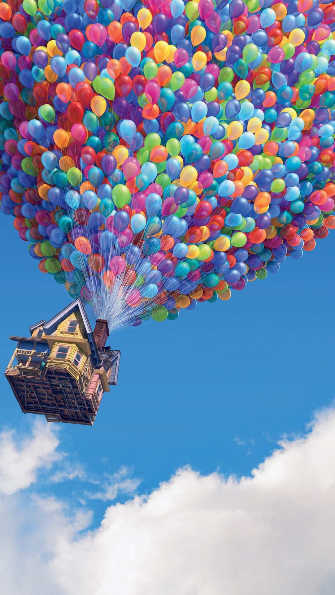 Cluster Ballooning: A flying house of Carl Fredricksen - the primary character of an American animation movie, Up (2009). 1090x1930 HD Background.