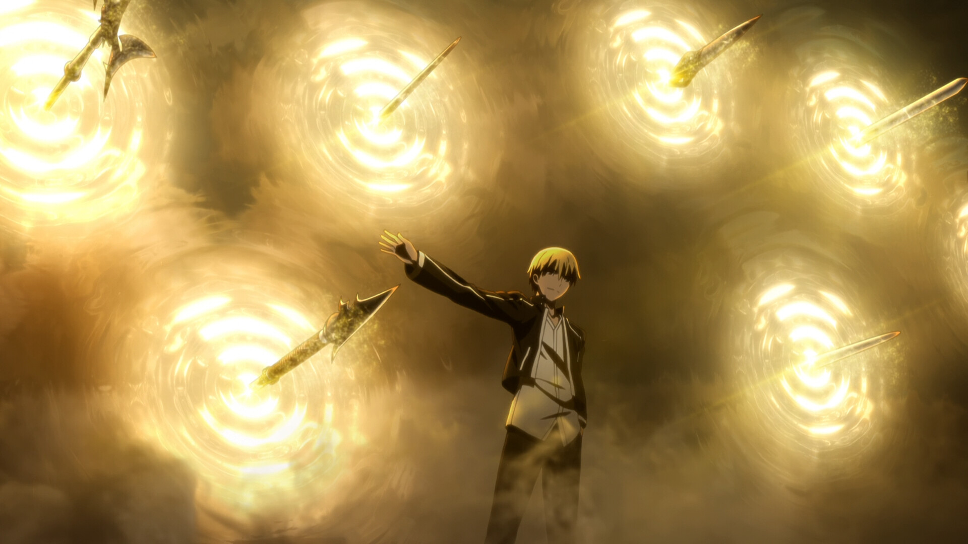 Gilgamesh (Fate/Zero): Noble Phantasms, The armaments carried by Heroic Spirits, made from humanity's illusions. 1920x1080 Full HD Wallpaper.