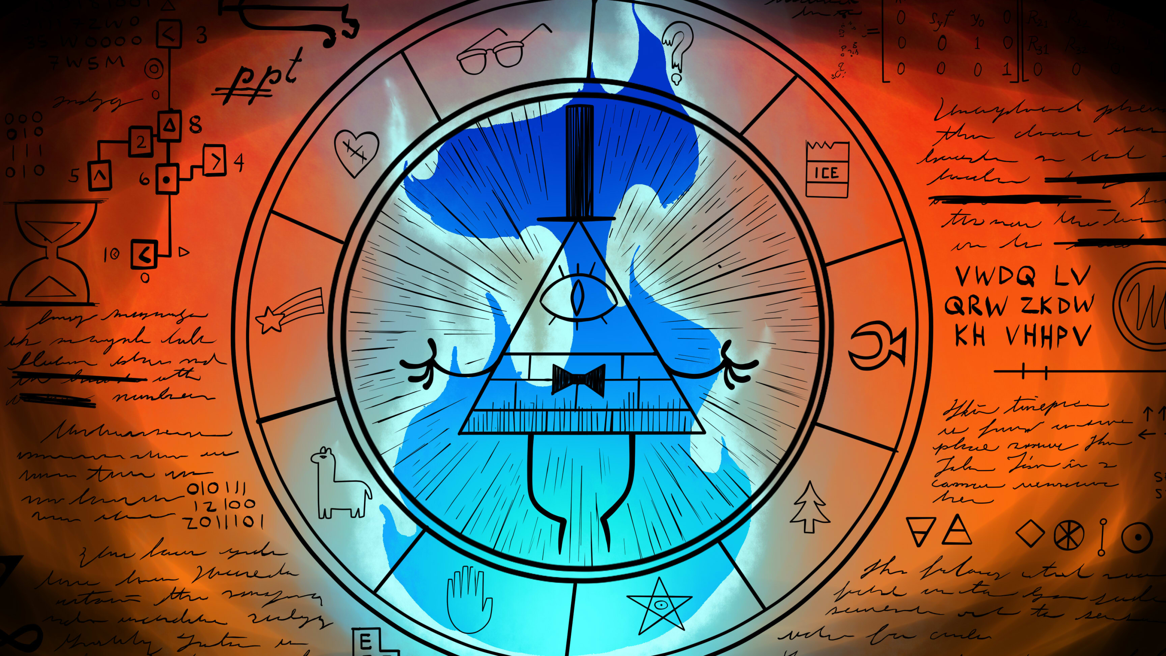 Human Bill Cipher (Animation), Bill Cipher Wheel, Enigmatic symbol, Gravity Falls, 3840x2160 4K Desktop