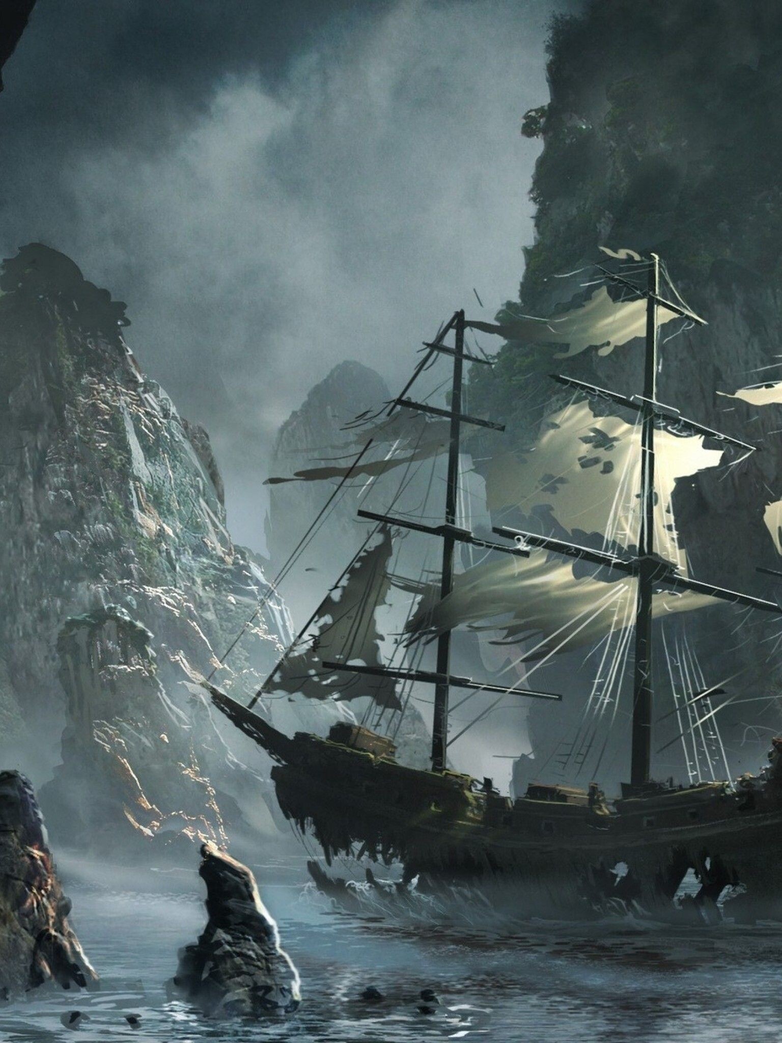 Ghost Ship: A vessel commanded by a captain condemned to eternally sail the seas. 1540x2050 HD Wallpaper.