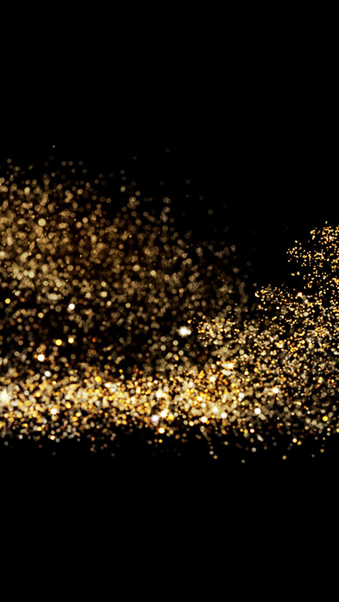 Gold Sparkle: Golden powder scattered on a black background, An assortment of small gold particles. 1080x1920 Full HD Wallpaper.