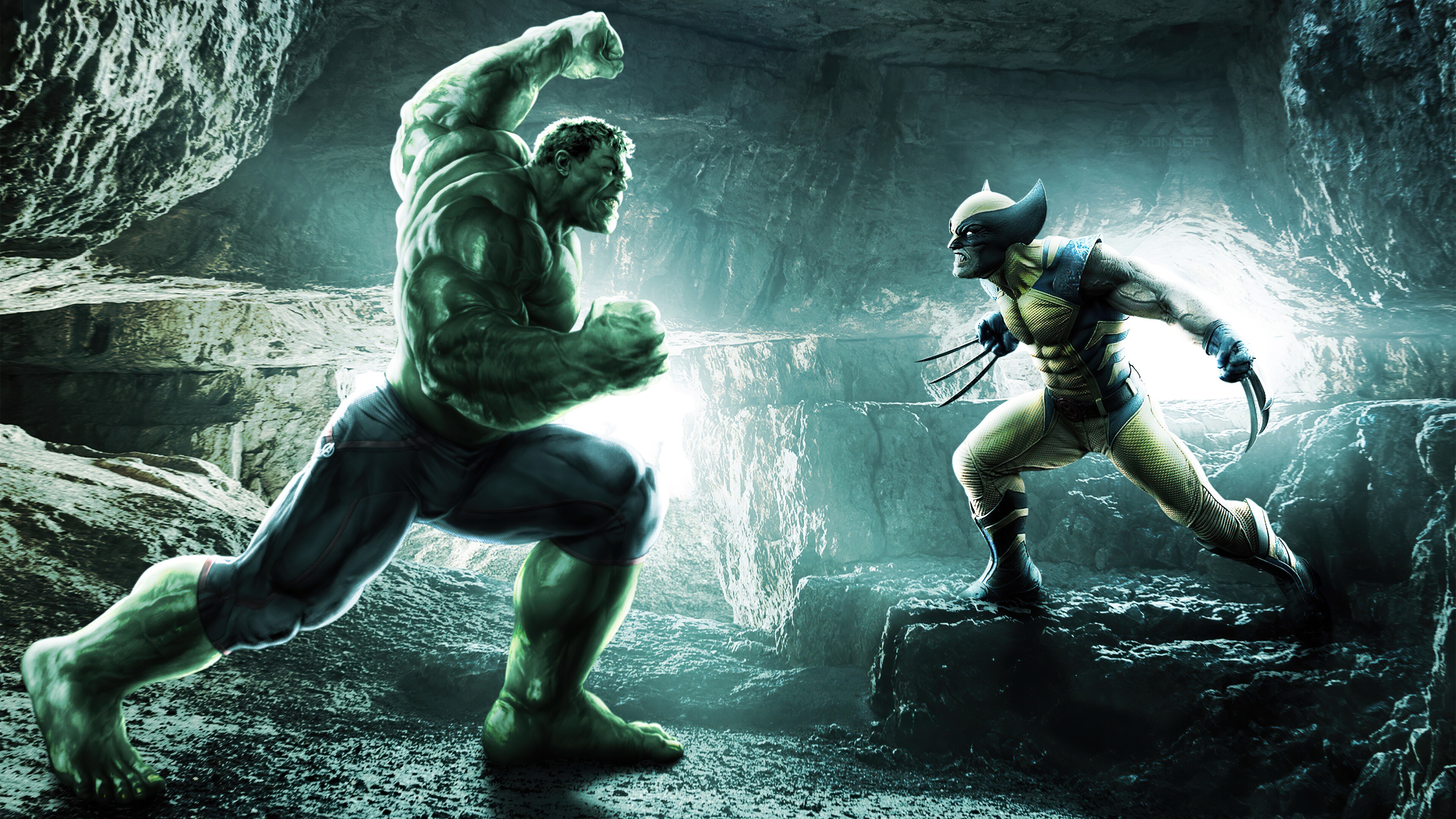 Hulk: Wolverine, Superheroes, Artwork, Digital Art. 3840x2160 4K Background.