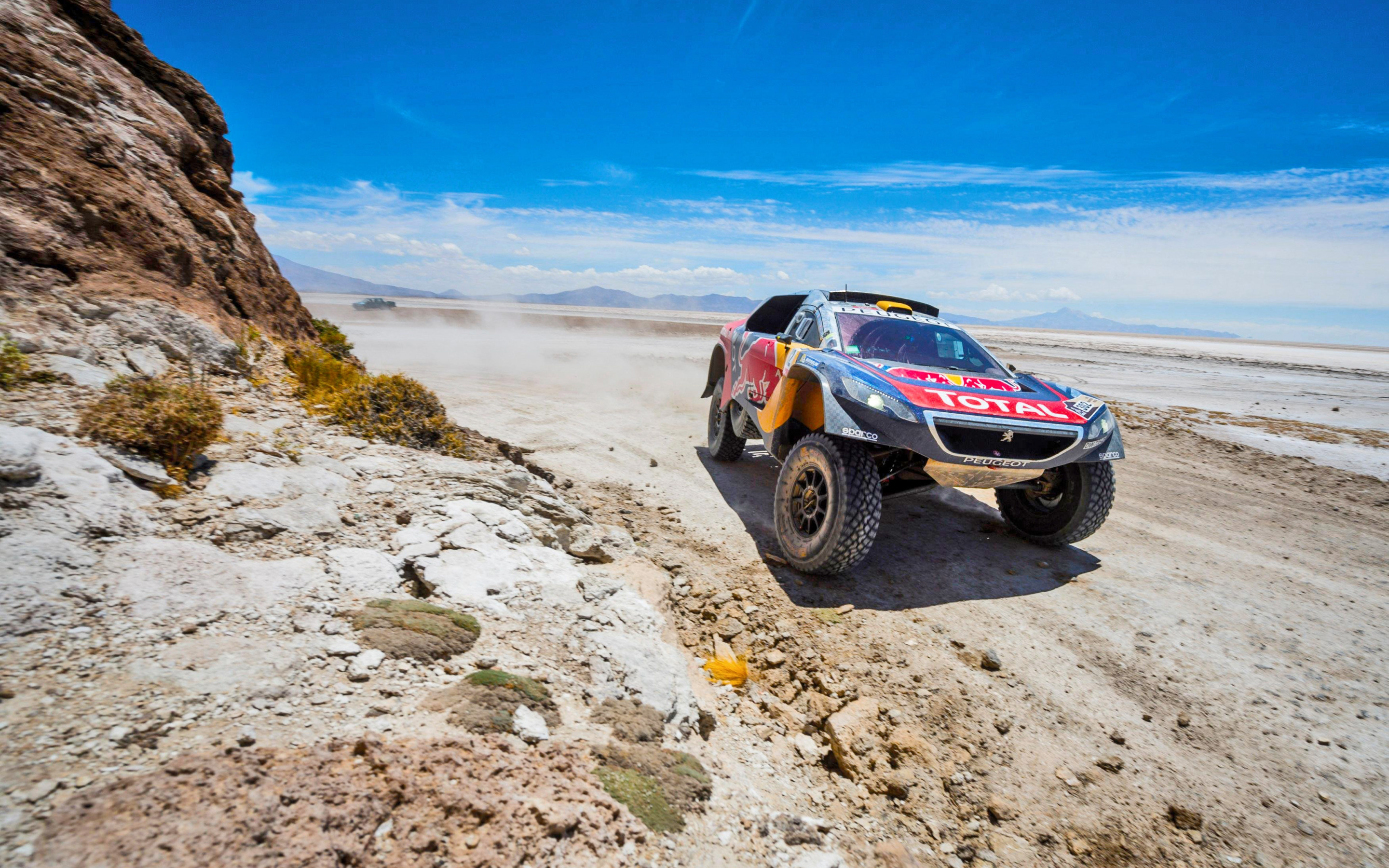 Dakar Rally: 2016 Dakar, The tough conditions, Peugeot, Travelling over difficult terrain. 2880x1800 HD Wallpaper.