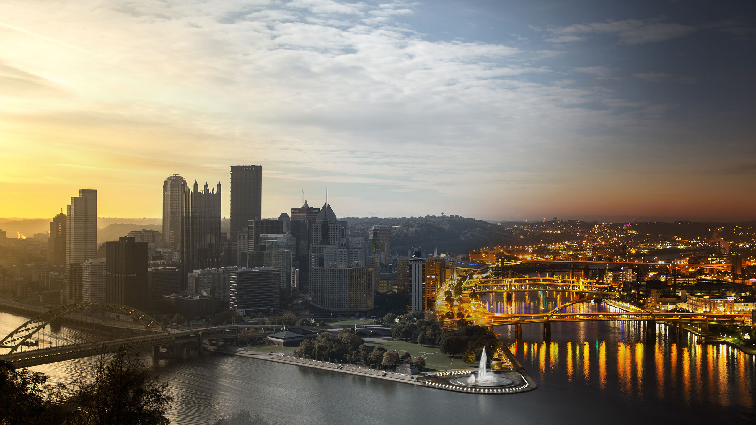 Pittsburgh skyline, Live wallpapers for Android and Windows, 2560x1440 HD Desktop