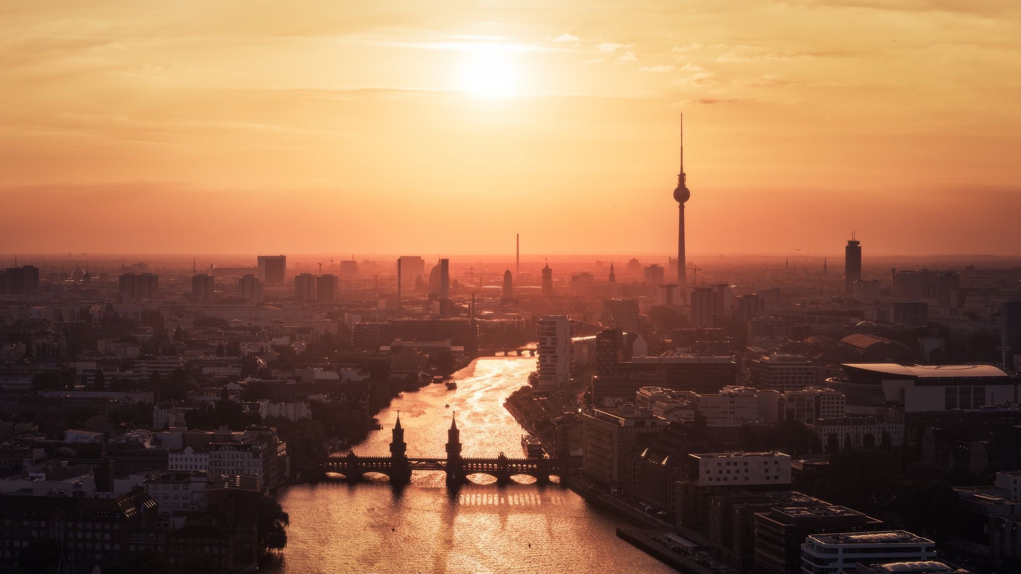 Berlin Skyline, Travels, Sunset panorama, Skyline panorama, 2050x1160 HD Desktop