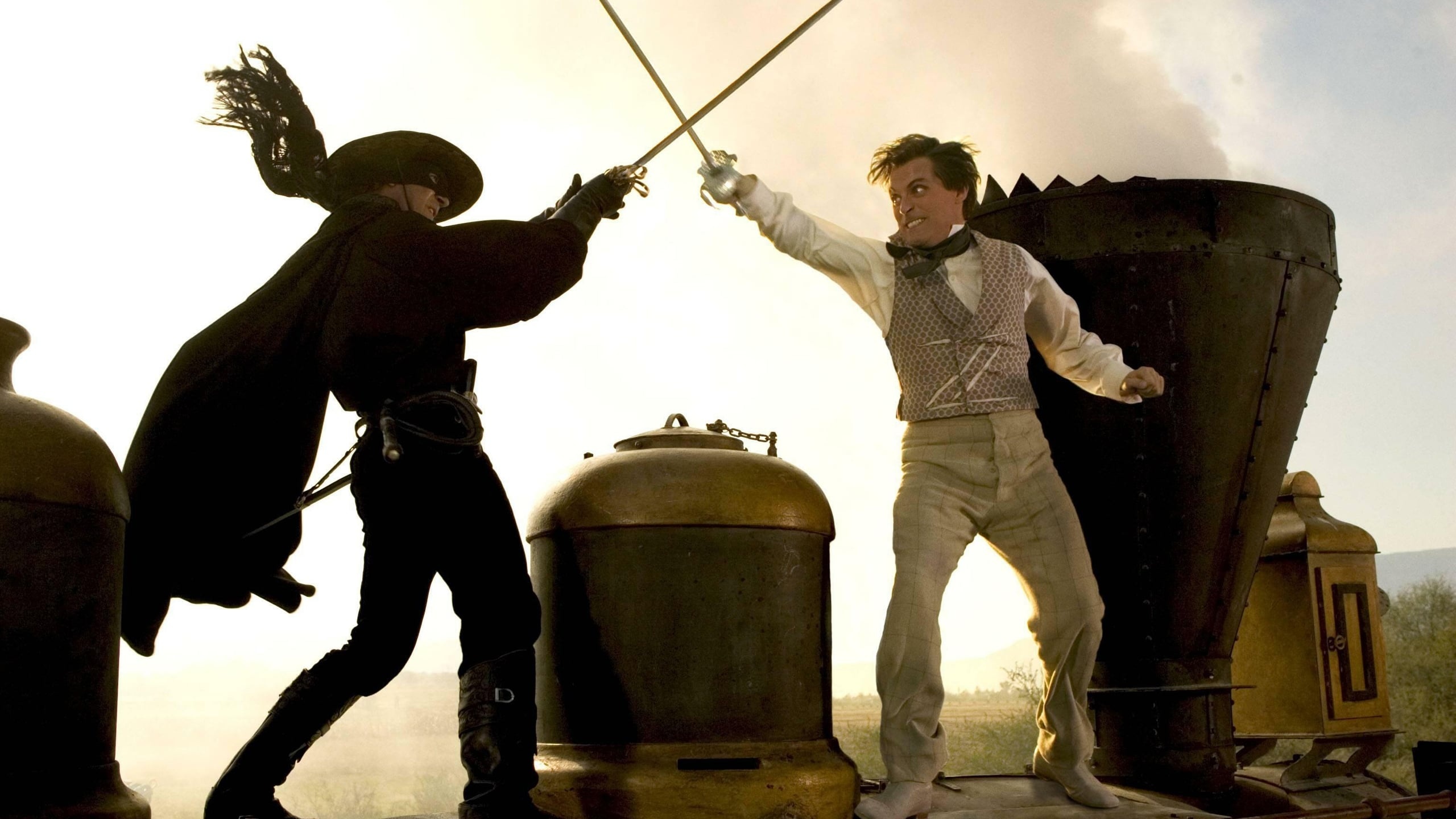 The Legend of Zorro: Antonio Banderas as Don Alejandro de la Vega, Rufus Sewell as Count Armand. 2560x1440 HD Background.
