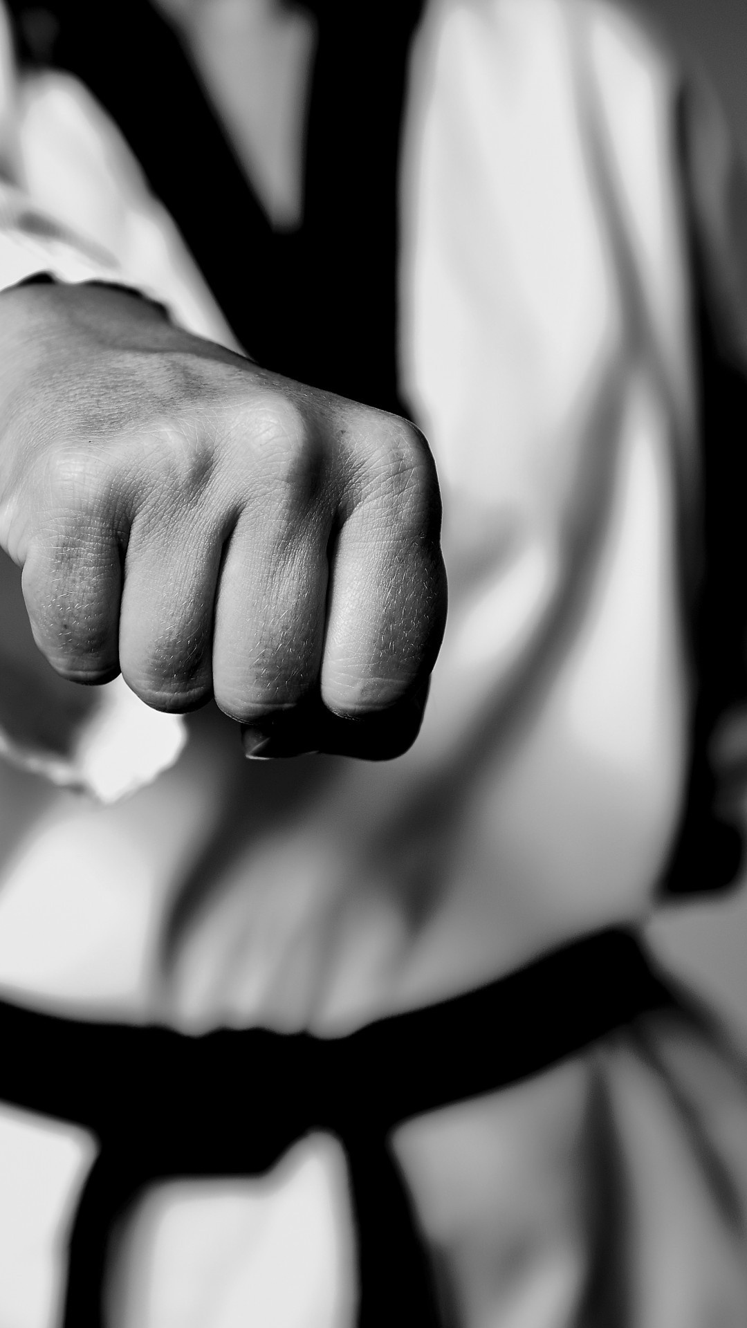 Taekwondo: Monochrome Korean form of martial arts characterized by punching and kicking techniques. 1080x1920 Full HD Wallpaper.