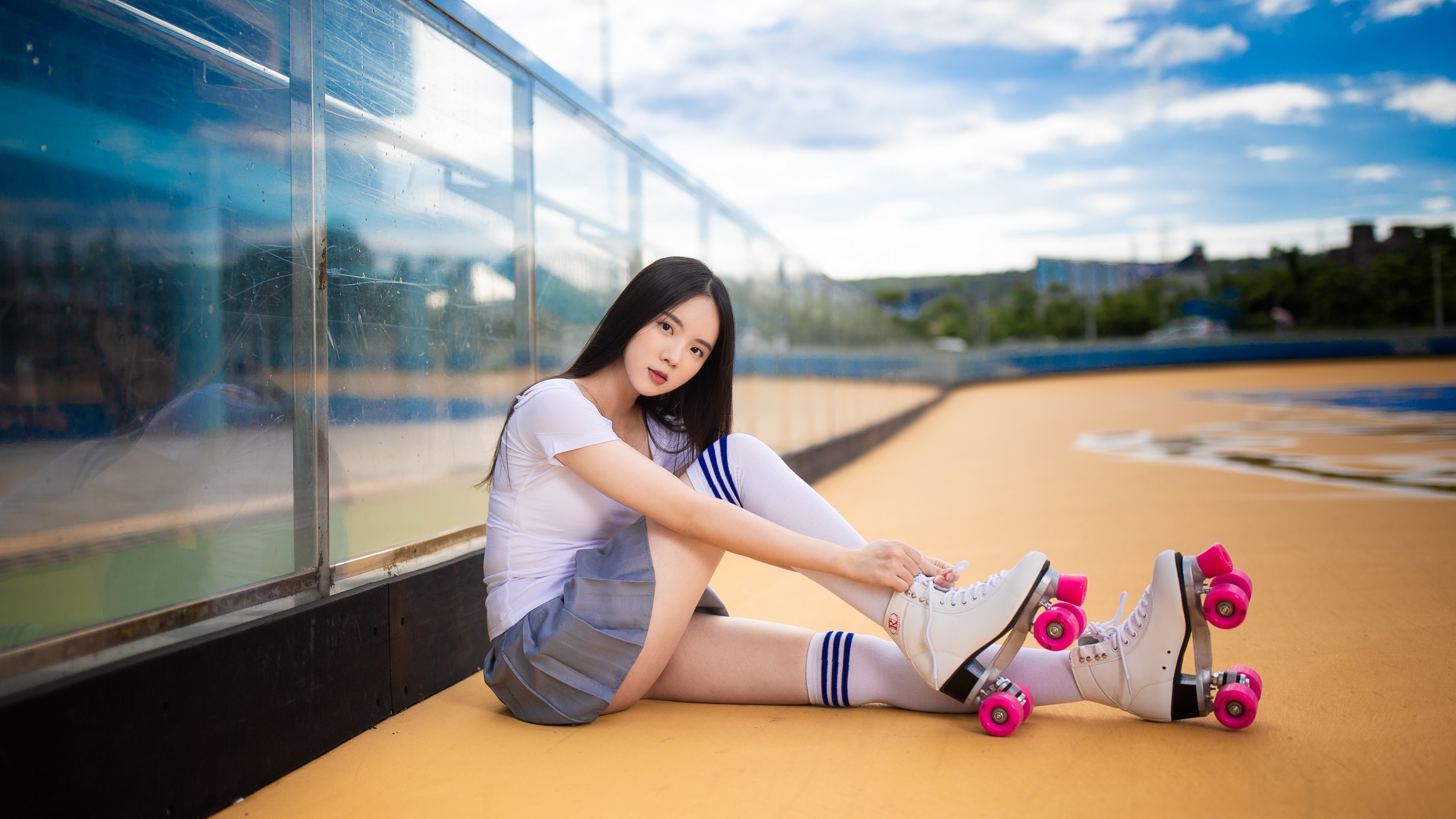 Rollerskating: Skater girl, Roller rink, Speed skating, Freestyle roller dancing. 3840x2160 4K Background.