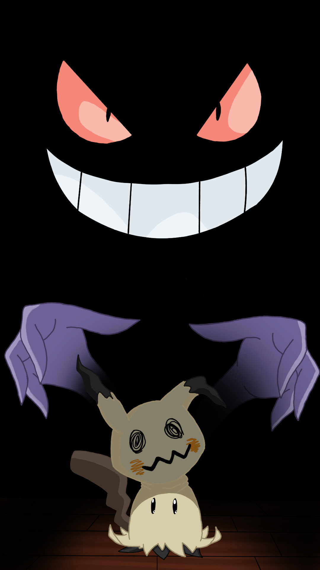 Gengar: Short arms and legs with three digits on both its hands and feet, Draining their victims' life force as sustenance. 1080x1920 Full HD Background.