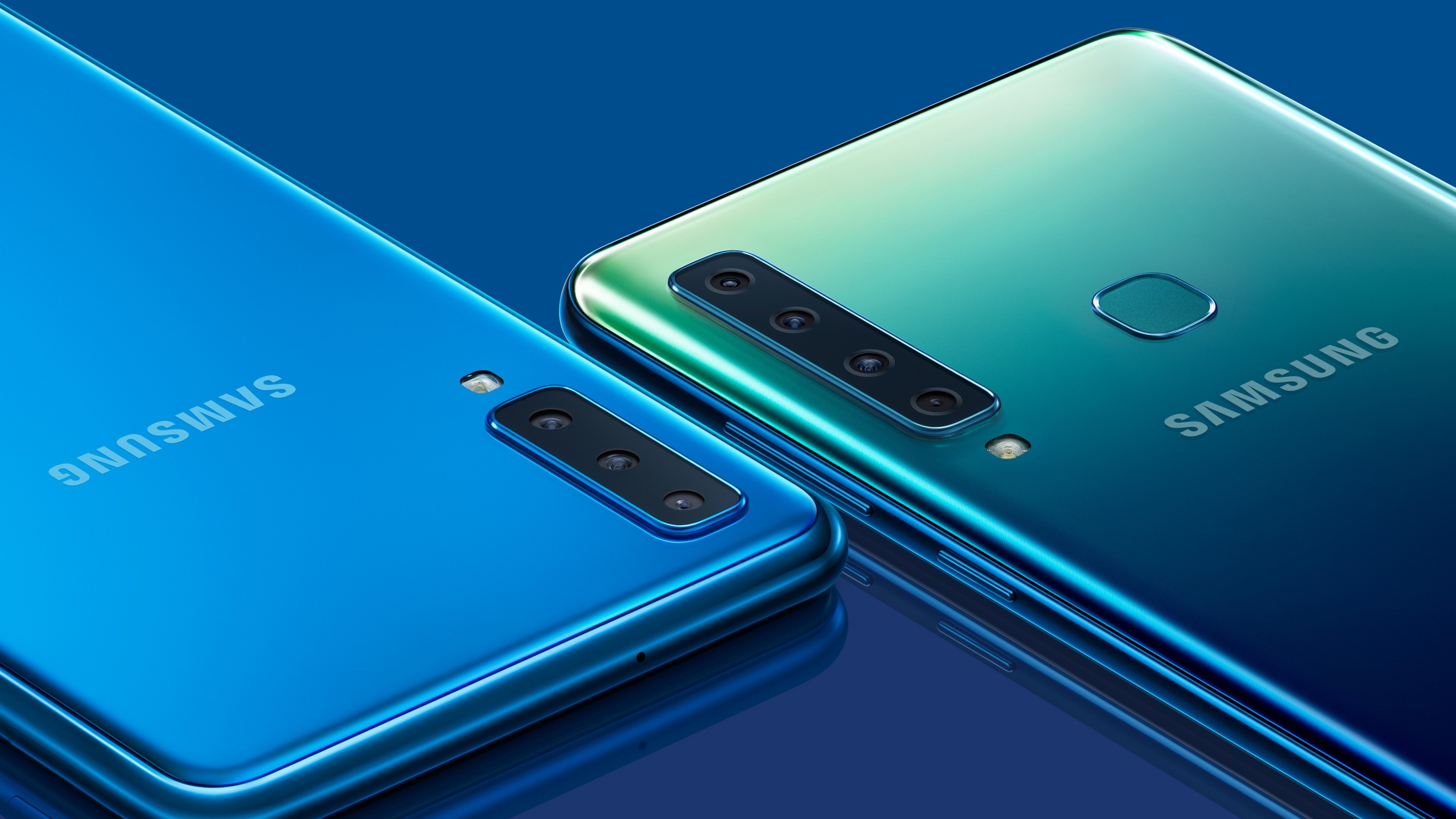 Samsung: Galaxy A9, A7, Android smartphones, Released in 2018. 3840x2160 4K Wallpaper.