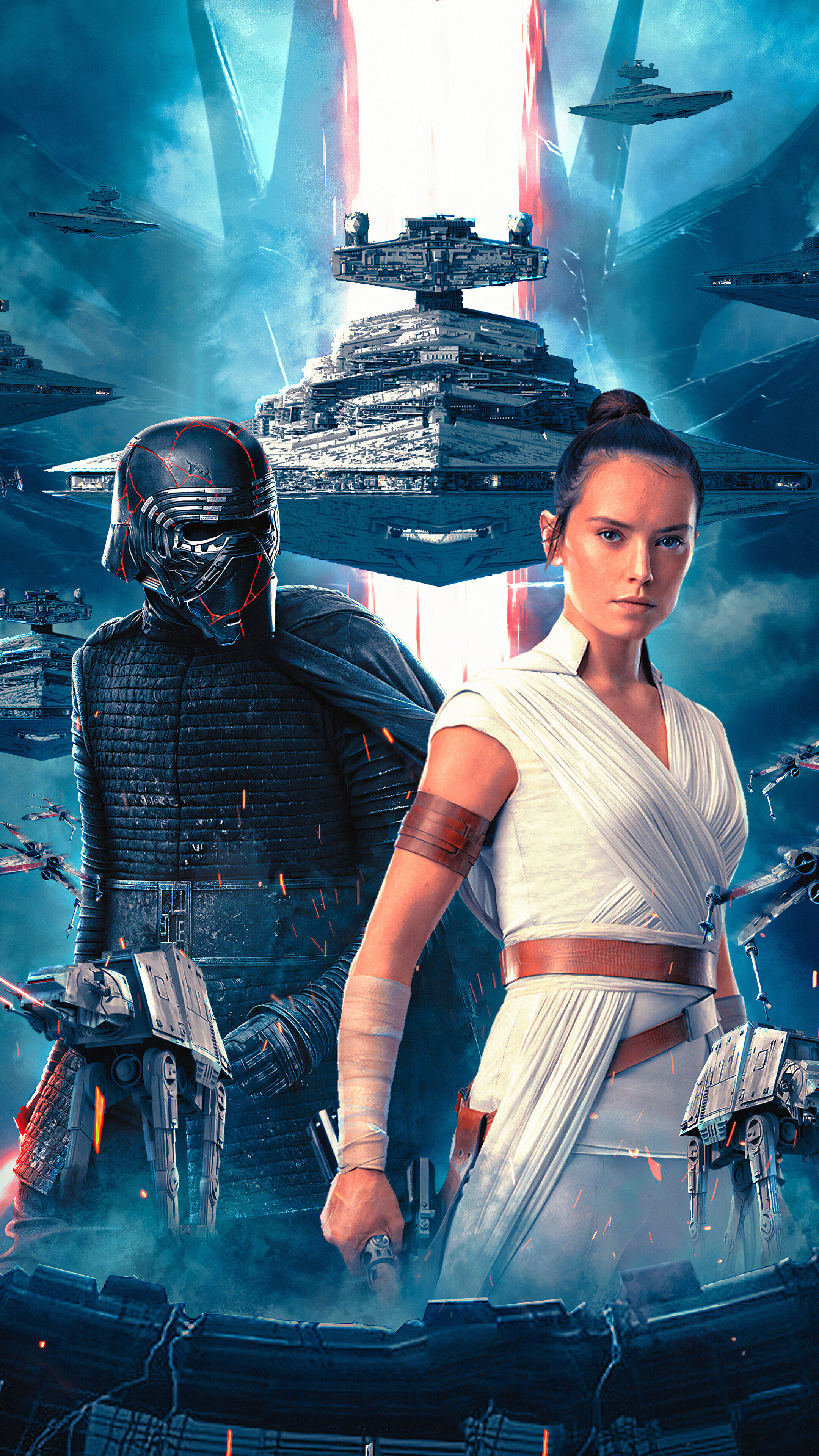 Star Wars: The Rise Of Skywalker: Rey and Kylo Ren, The film was released in the United States on December 20, 2019. 2160x3840 4K Wallpaper.