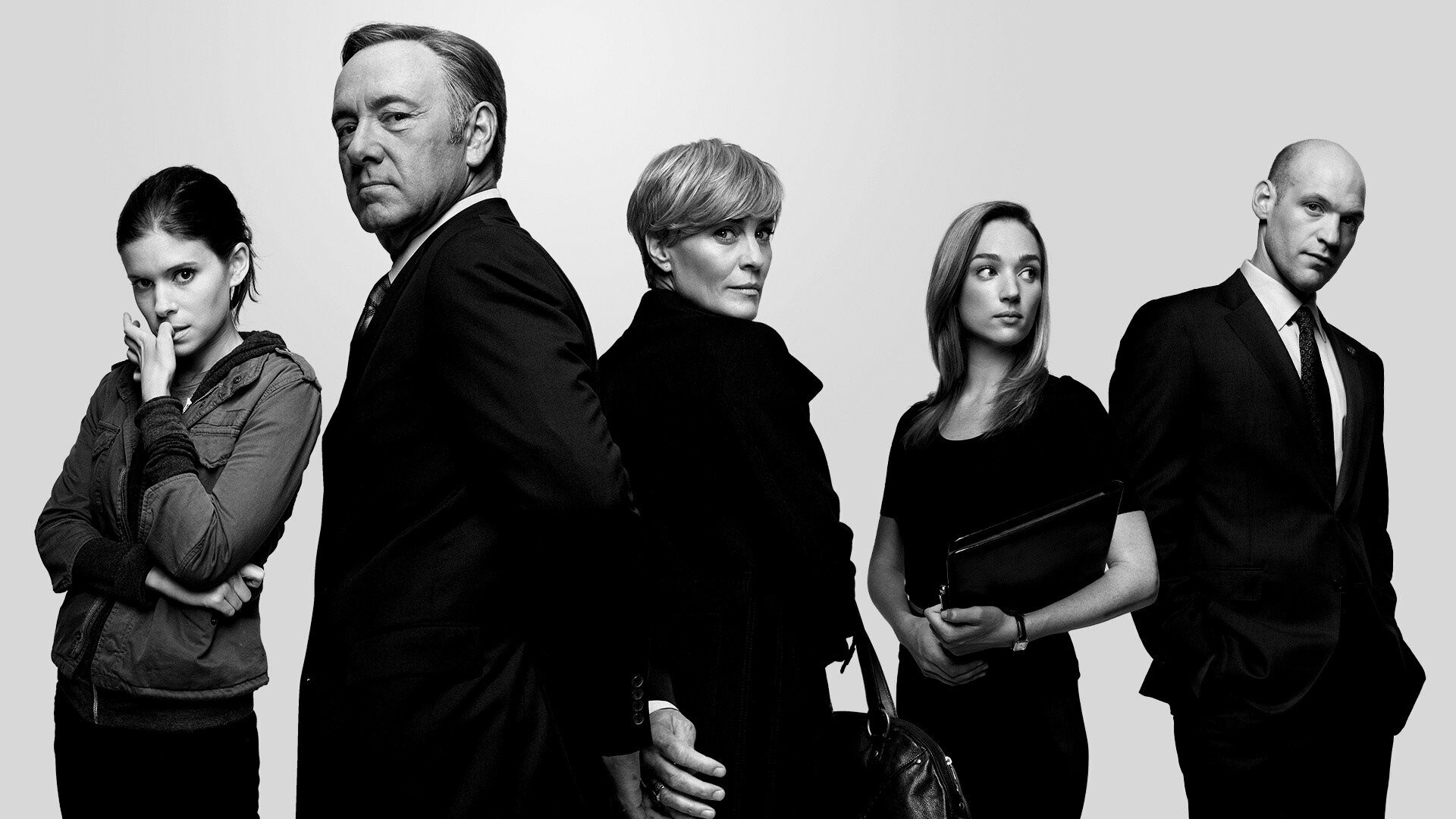 House of Cards: Peter Russo, Zoe Barnes, Christina Gallagher, Frank Underwood, Claire Hale Underwood. 1920x1080 Full HD Background.