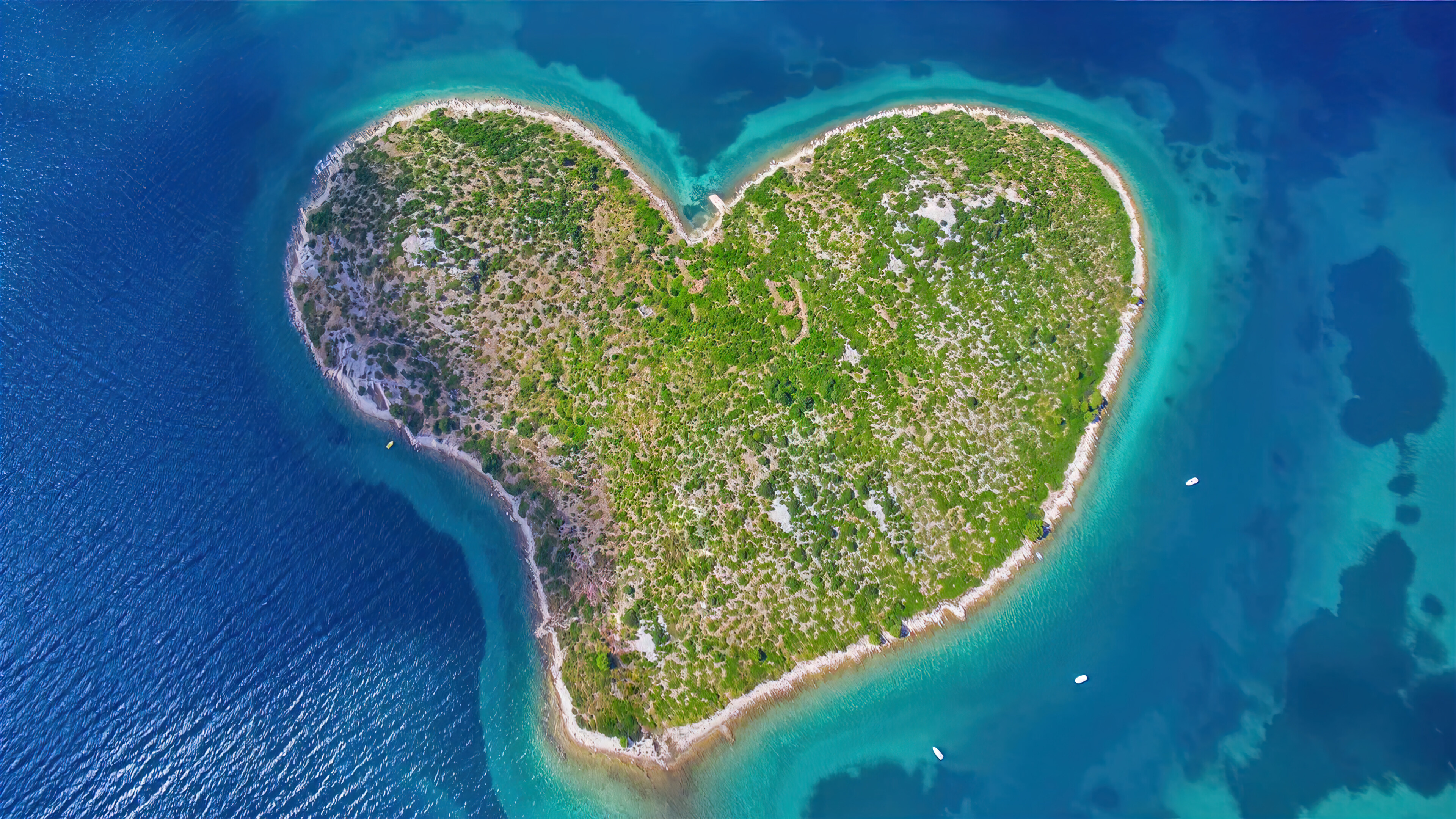 Heart shape, Heart-shaped island, Beautiful landscape, Ultra HD wallpaper, 3840x2160 4K Desktop