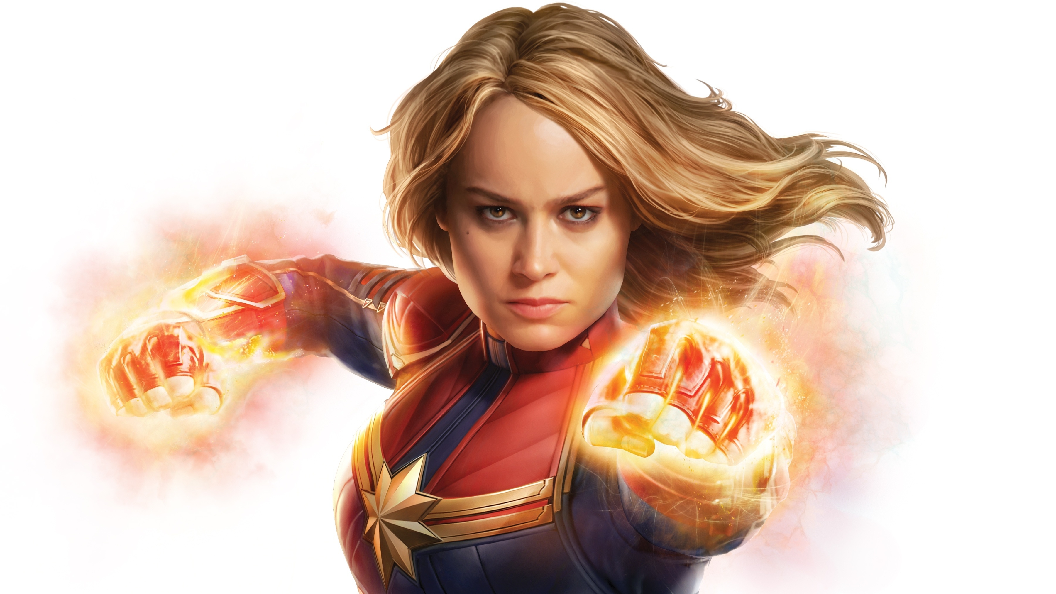 Brie Larson, Captain Marvel, Blonde, Fist, 3600x2030 HD Desktop