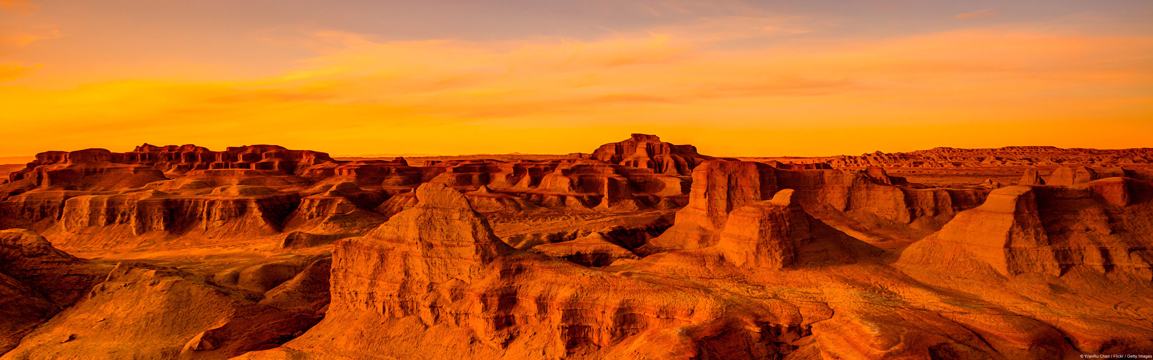 Gobi Desert, Sunset silhouette, HD wallpaper, Captivating beauty, 3840x1200 Dual Screen Desktop