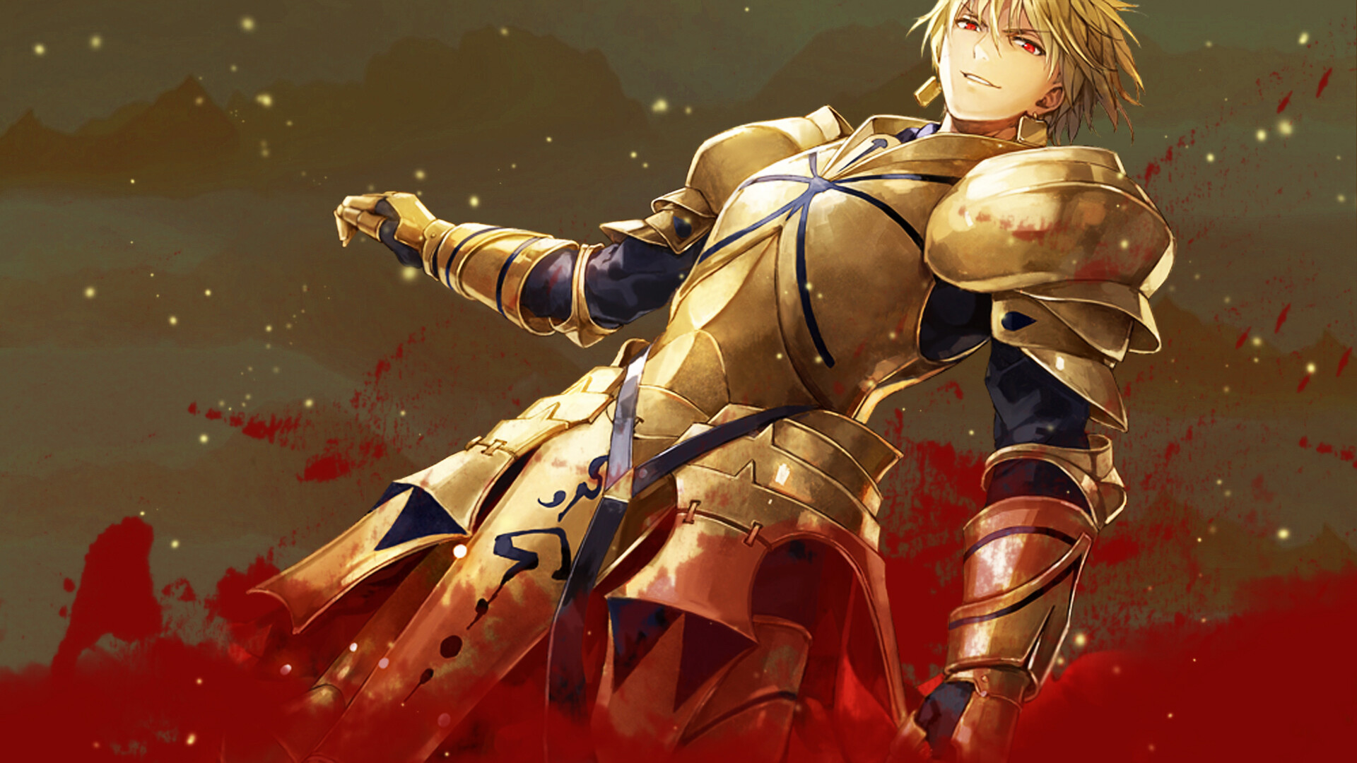 Gilgamesh (Fate/Zero): Golden King, The strongest of men, The personification of all human virtues, Brave warrior. 1920x1080 Full HD Wallpaper.