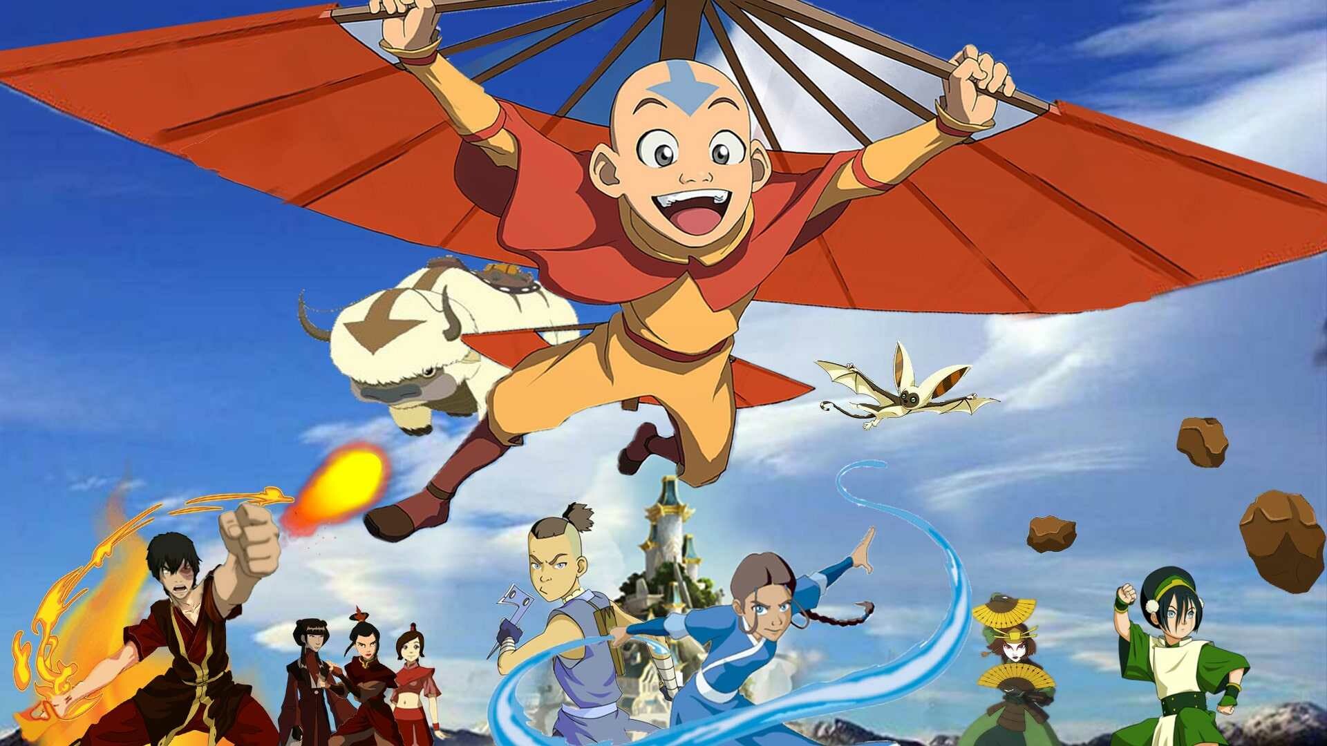 Avatar: The Last Airbender: Sokka, Mai, Katara, Suki, Momo, Zuko, Aang, Toph, Azula, Ty Lee. 1920x1080 Full HD Background.
