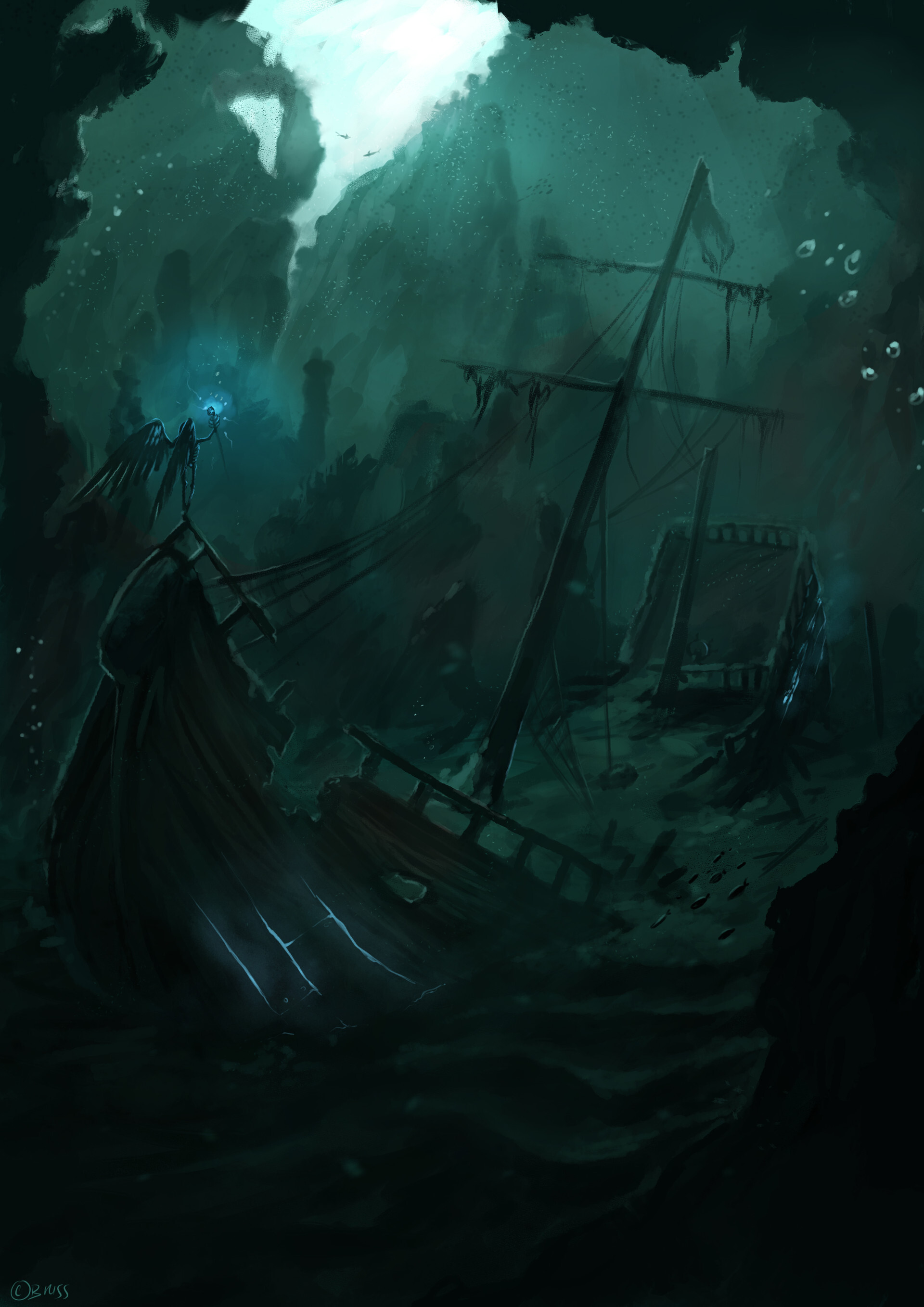 Ghost Ship: The shipwreck with a light in it, Mistics at the deep sea, Myths and legends of the ocean. 1920x2720 HD Wallpaper.