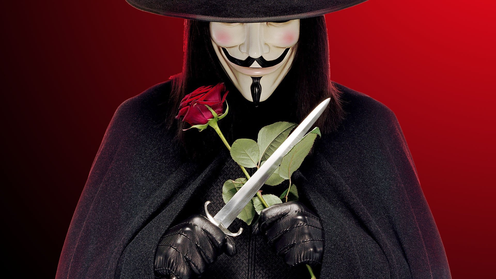V for Vendetta: Masked phantom, Lilly and Lana Wachowski and Joel Silver. 1920x1080 Full HD Background.