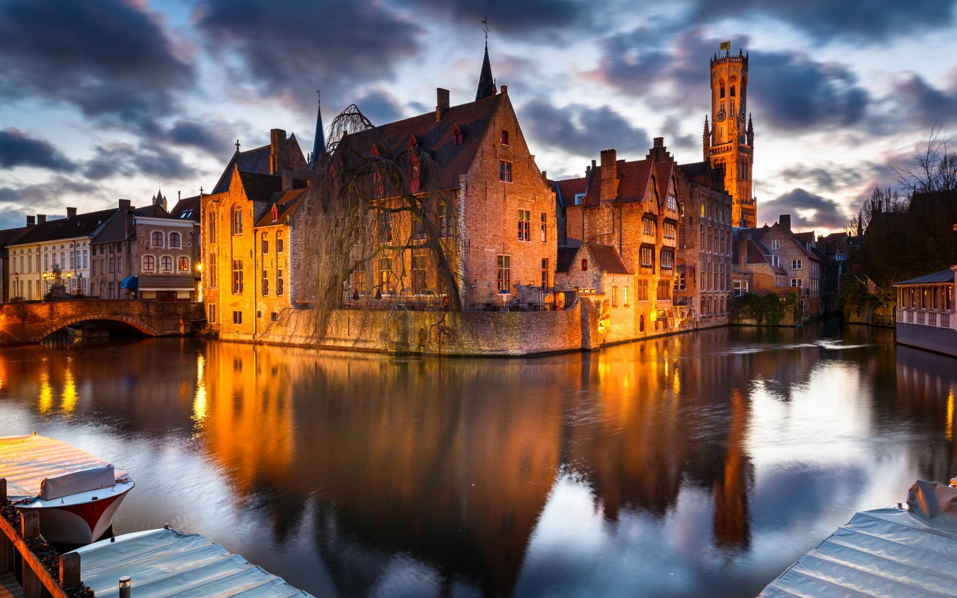 Water house channel, Bruges Belgium evening, 1920x1200 HD Desktop