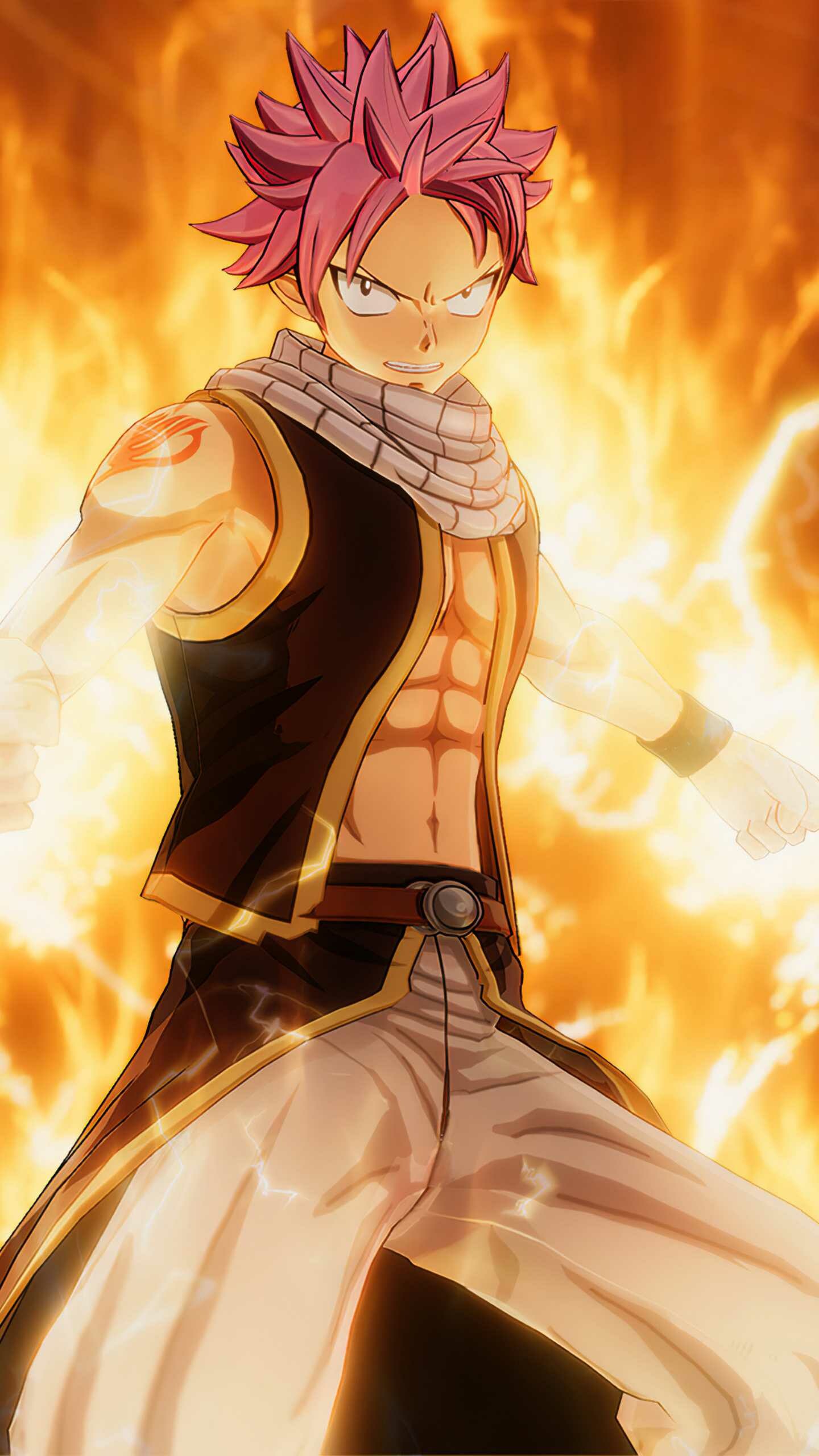 Fairy Tail: Natsu Dragneel, becomes one of the guild's most destructive members known as "Salamander". 1440x2560 HD Background.