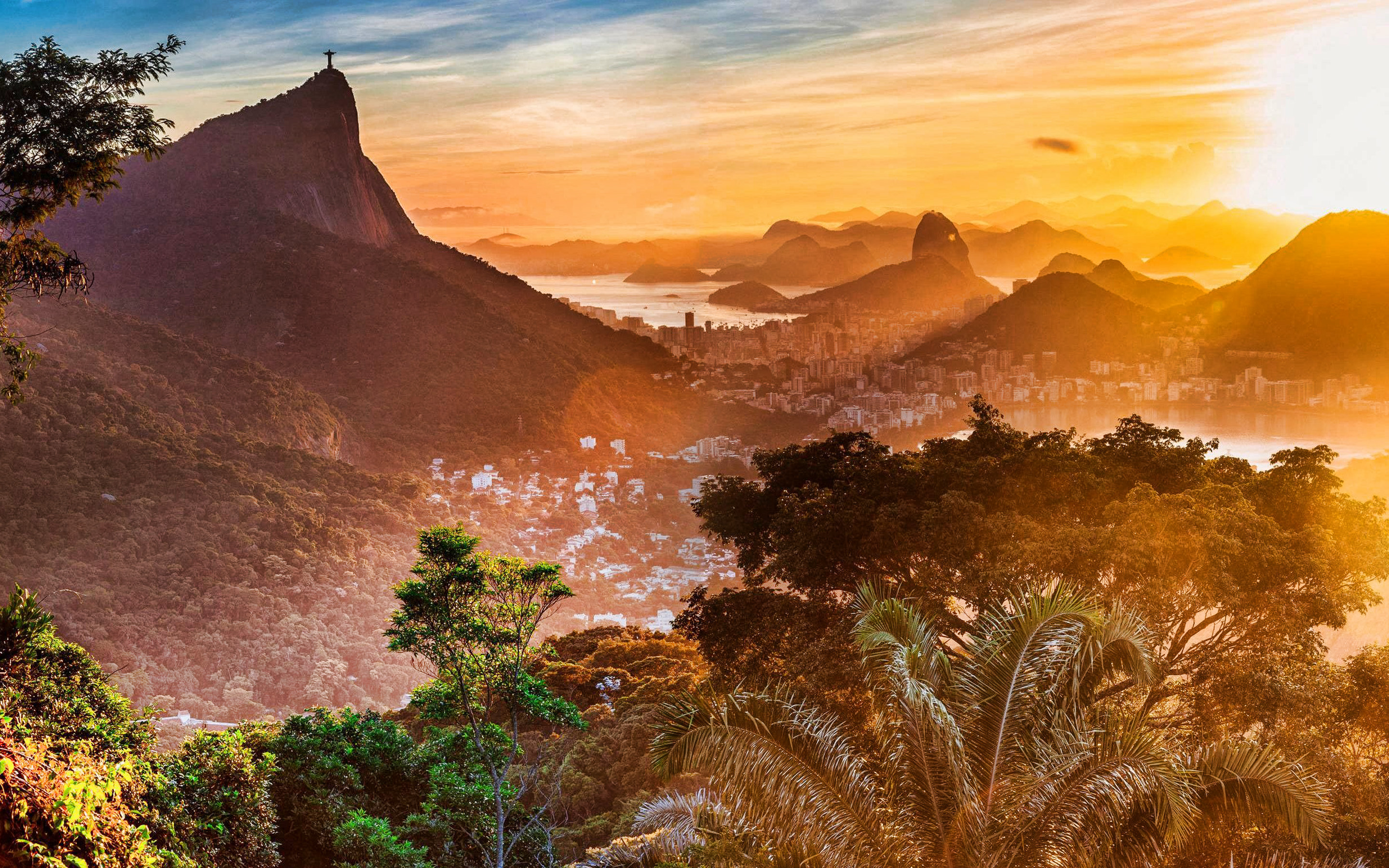 Corcovado Mountain, Rio de Janeiro, Morning sunrise, Cityscape, 2880x1800 HD Desktop