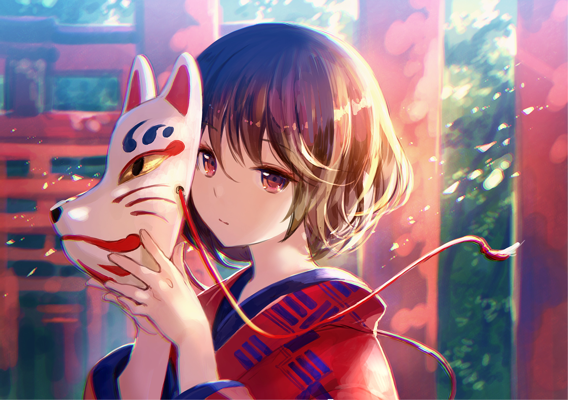 Anime Girl: Monogatari series, Mask, Kitsune. 1920x1360 HD Background.