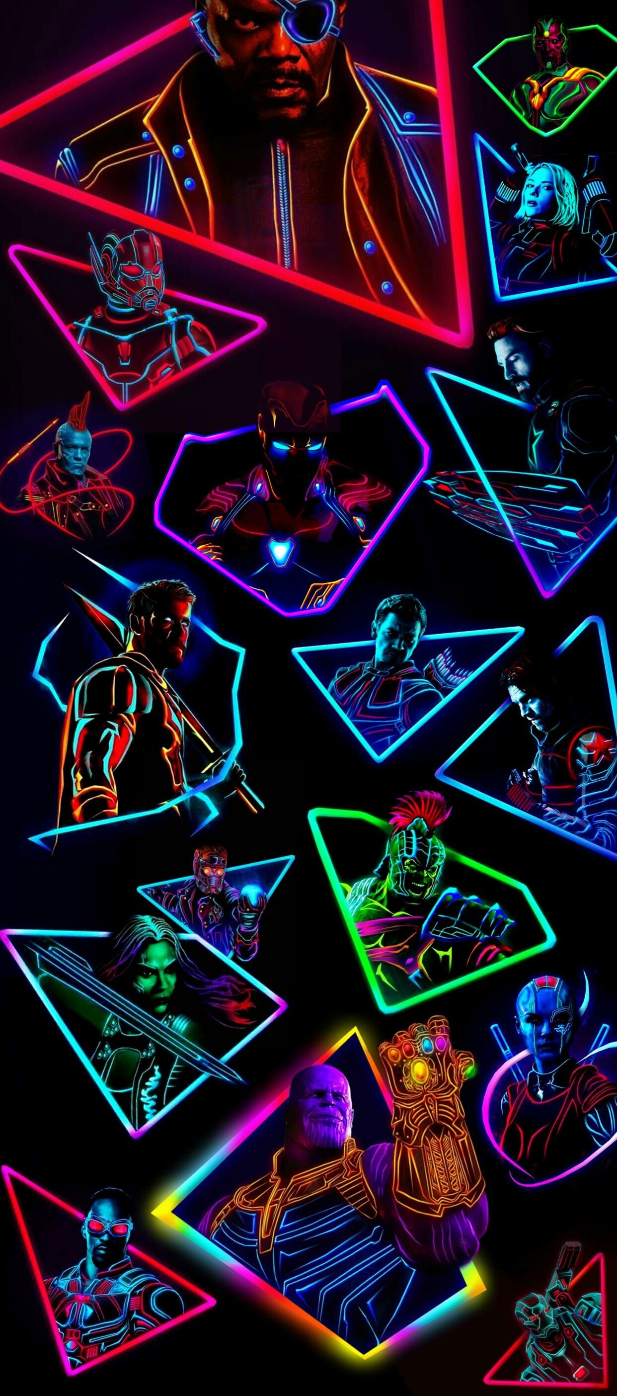 Neon: Avengers, Visual effect lighting, Acid colors. 1250x2810 HD Wallpaper.