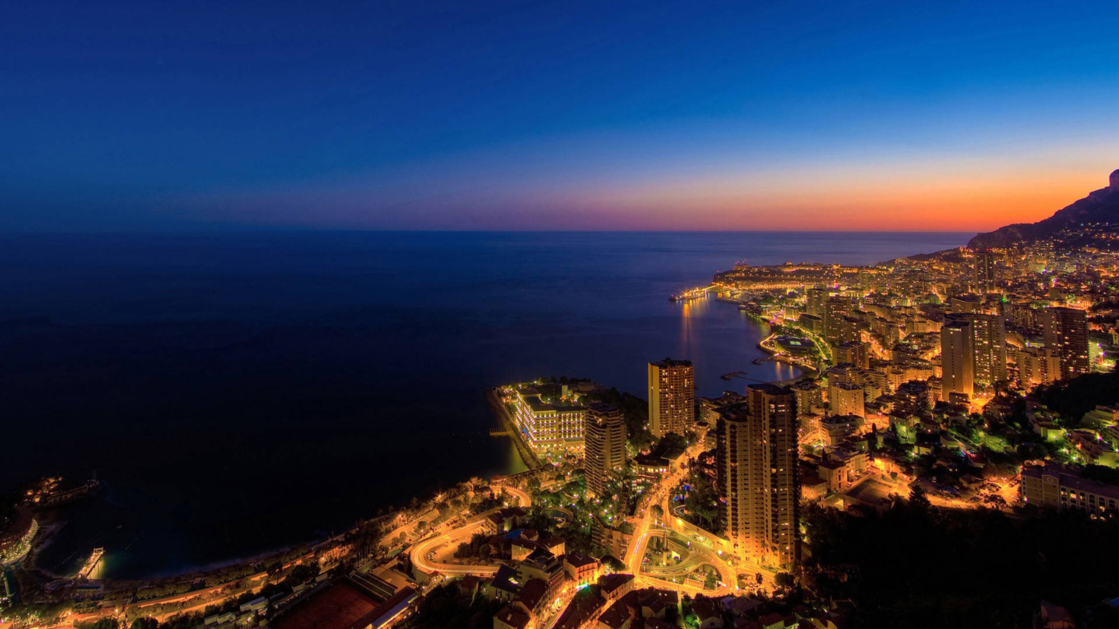 Monaco, Coastal city, Wallpaper, Night life, 3840x2160 4K Desktop