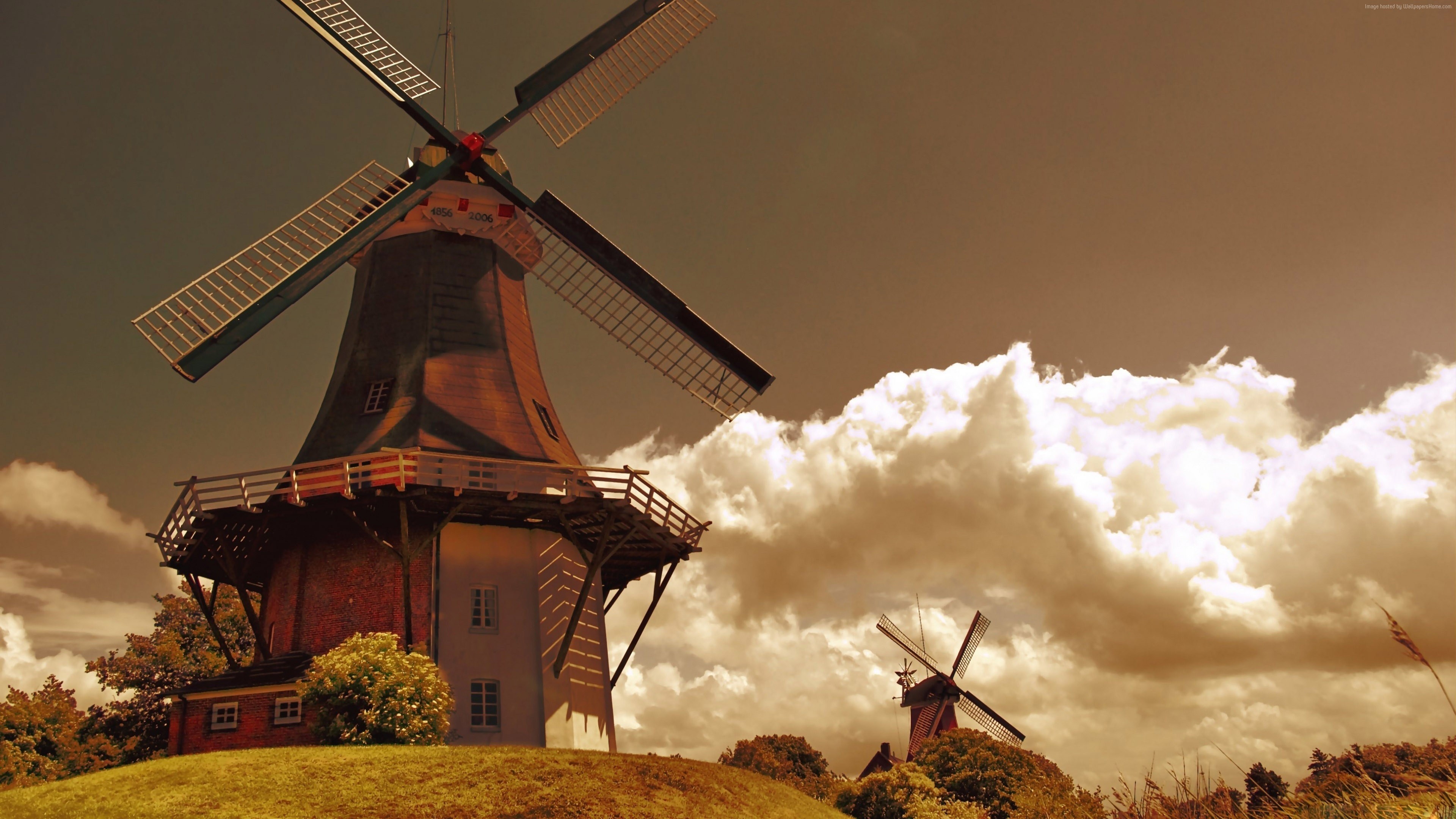 Windmills at Kinderdijk, Dutch windmill wallpapers, 3840x2160 4K Desktop